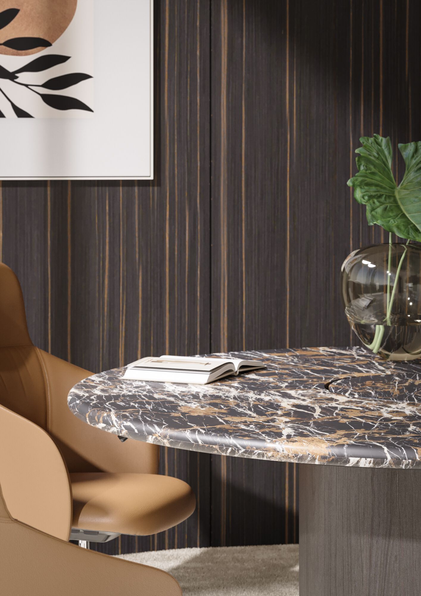DEA MARBLE ROUND Round wooden meeting table with cable management and ...
