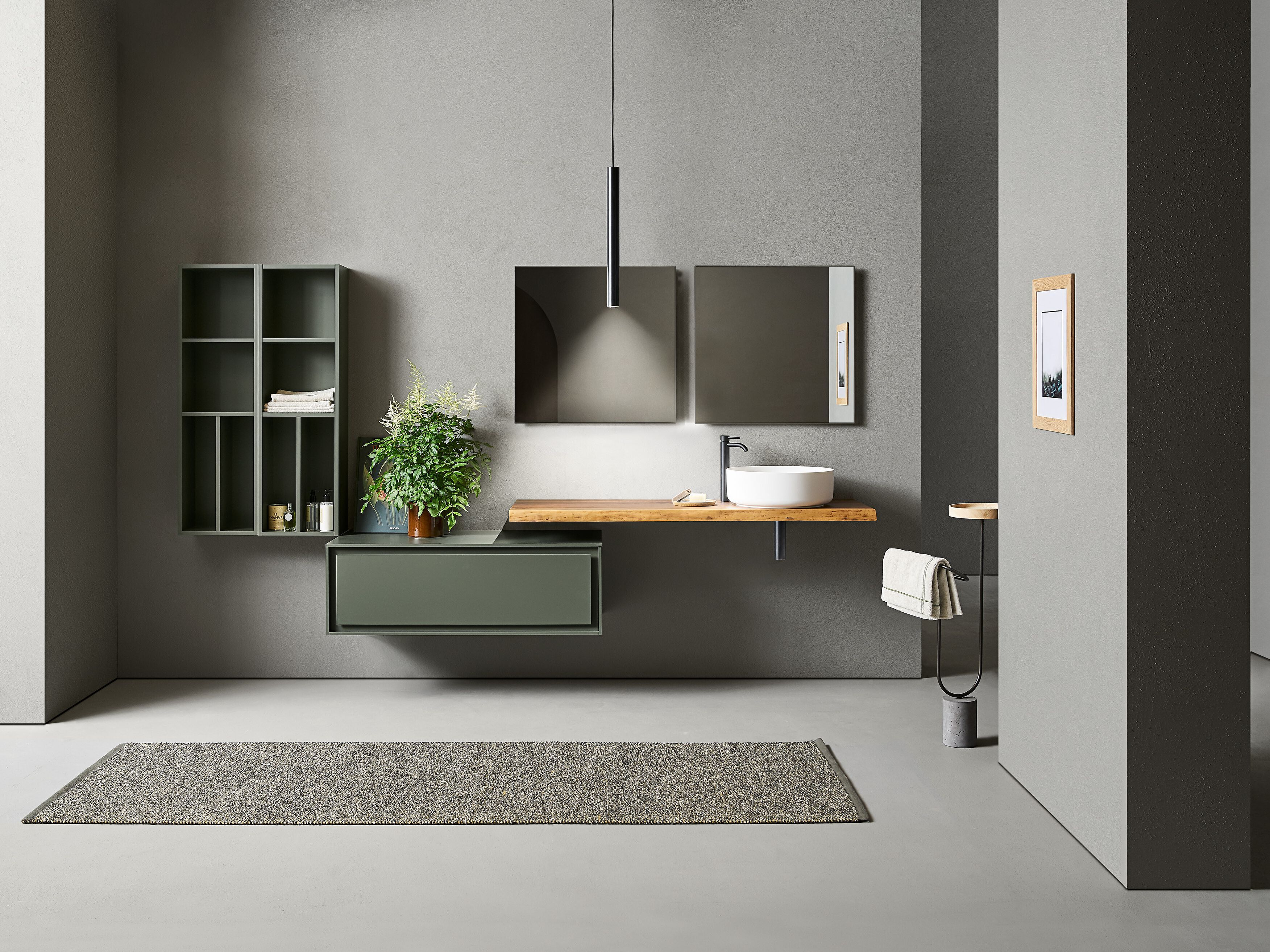 FRAME 105 by Pirovano - Composizione bagno con lavabo, colonna e specchio