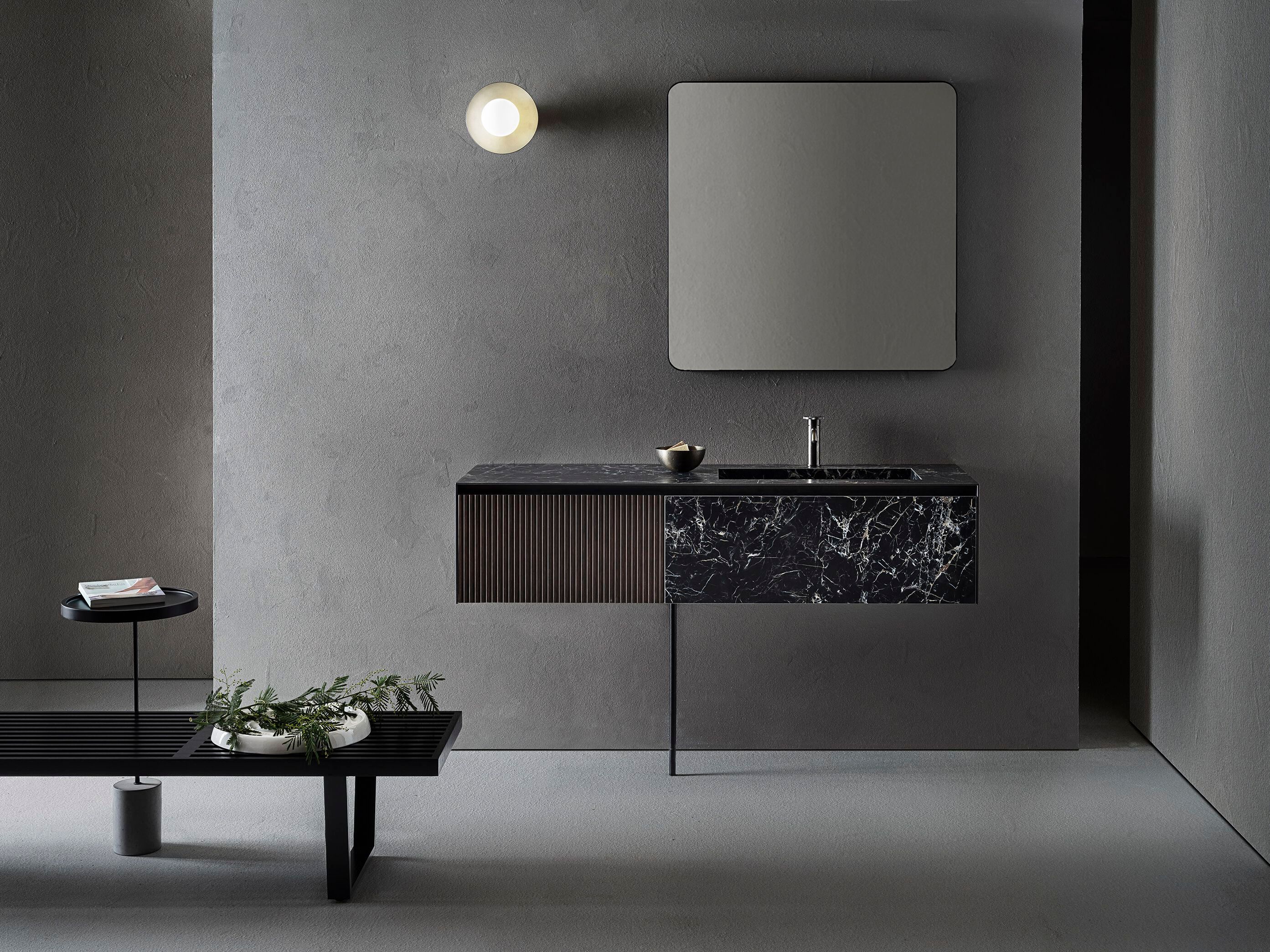LINEAR 103 by Pirovano - Mobile lavabo singolo in gres e legno con specchio