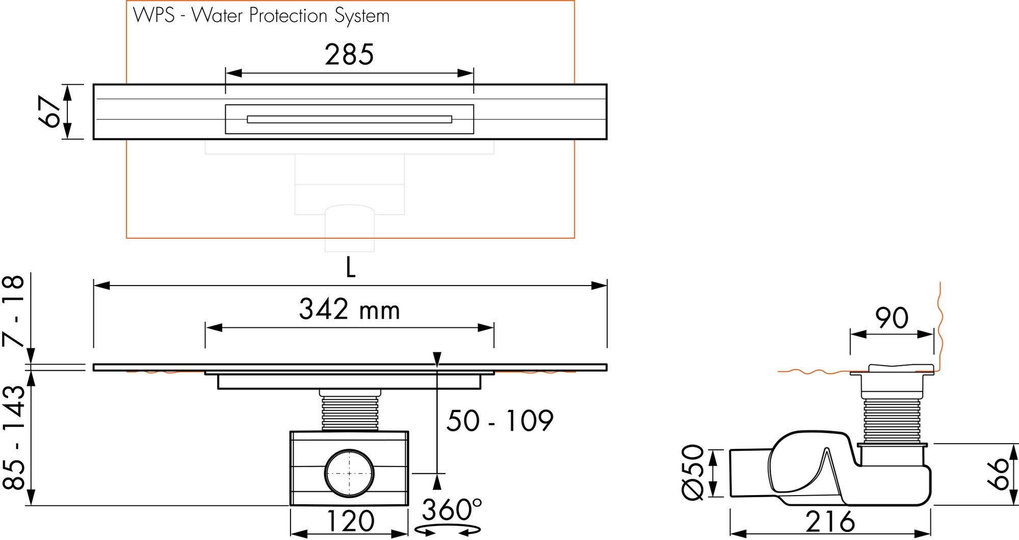 Stainless steel shower channel RLINE By ESS Easy Drain