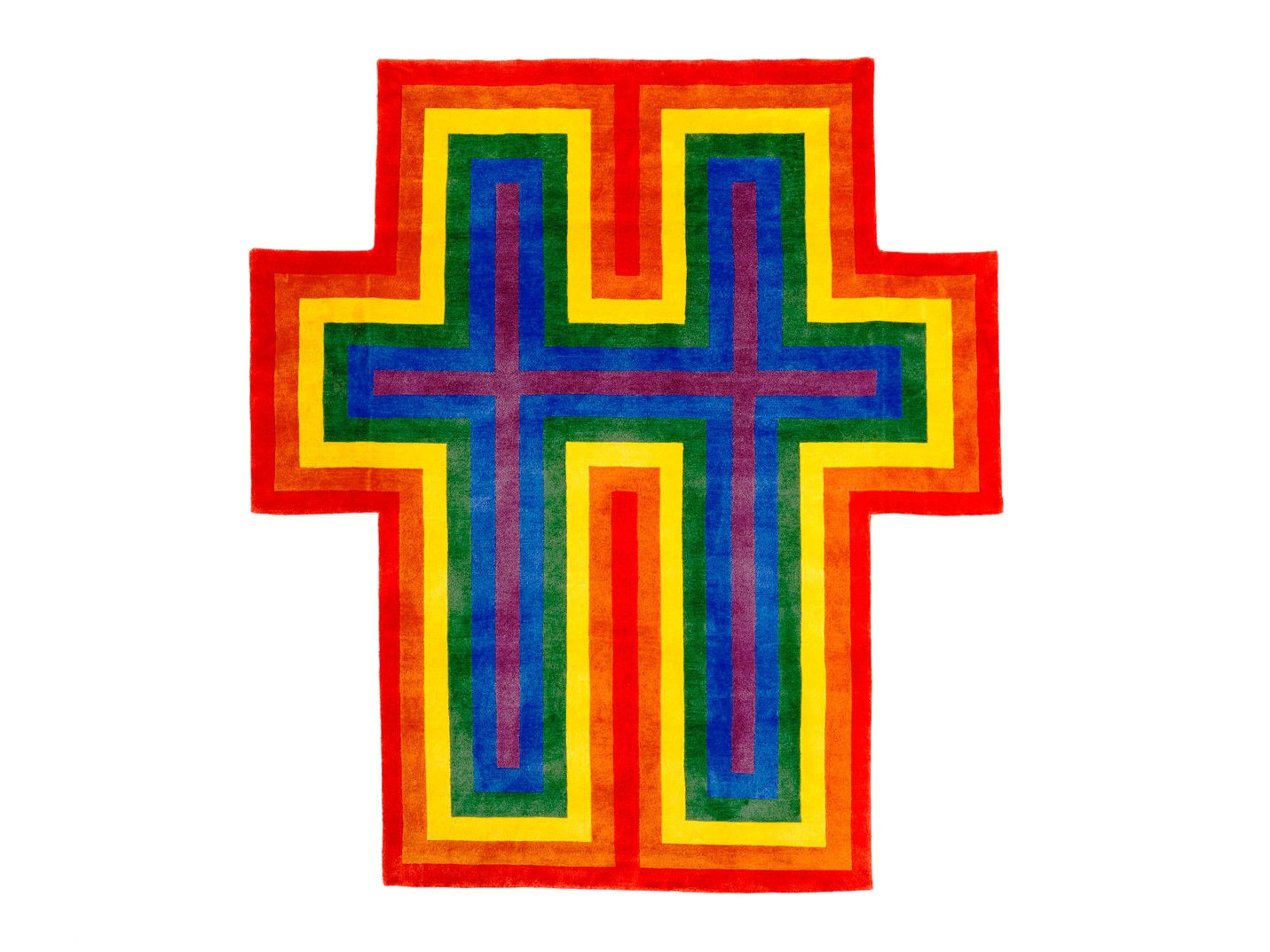 Handmade custom rug RAINBOW CROSS FOR TWO By HENZEL STUDIO