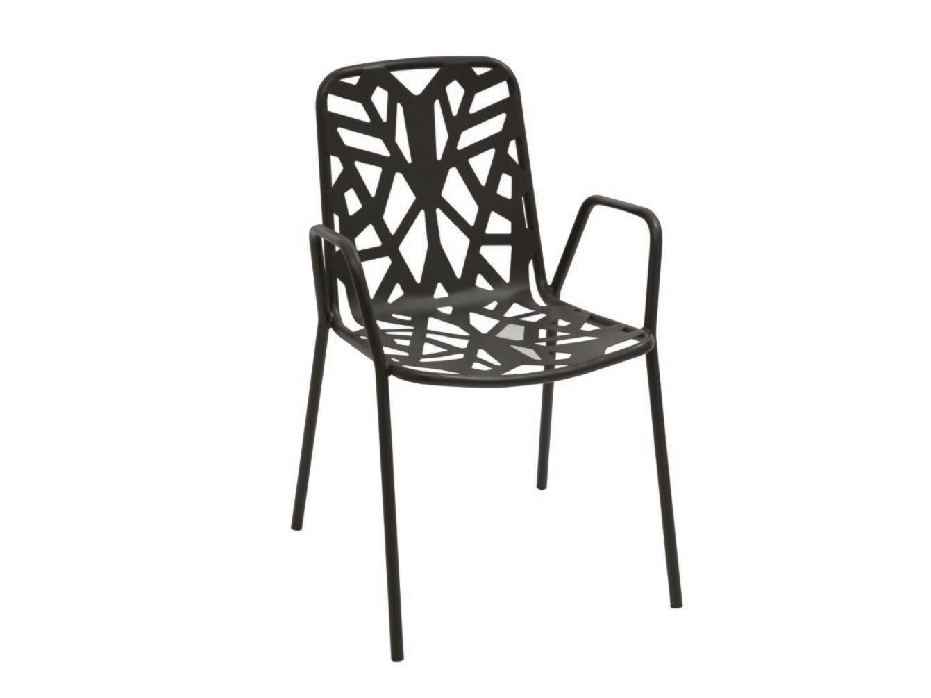 FANCY LEAF 2 Stackable perforated metal garden chair with armrests By