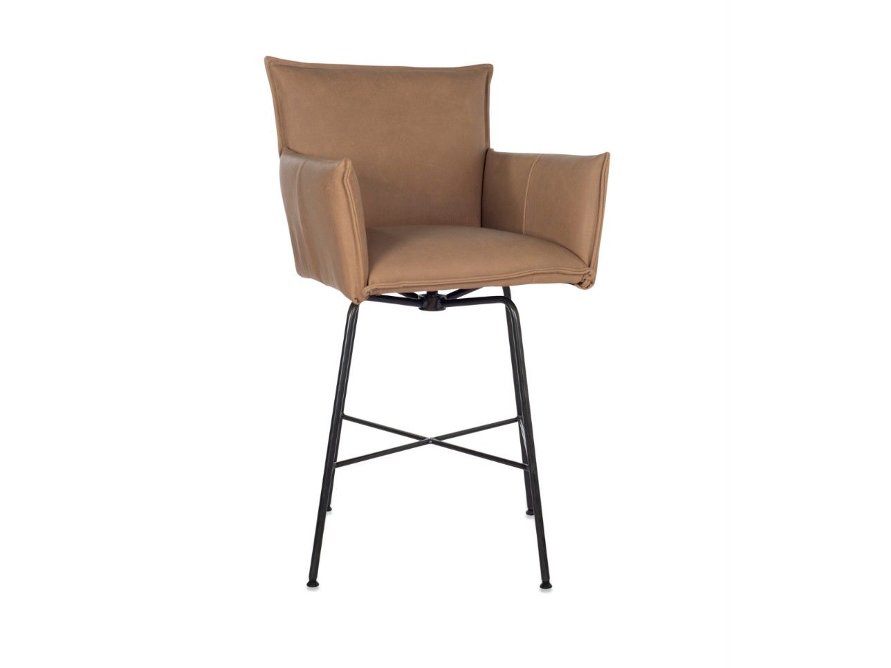 SANNE Swivel high leather stool with armrests By Jess