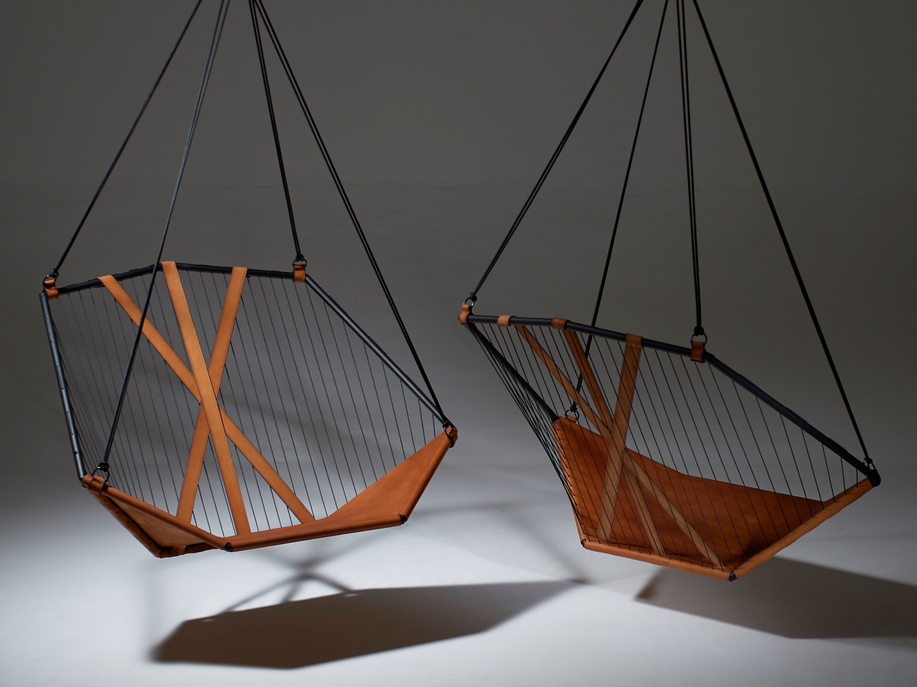 ANGULAR SLING Leather hanging chair swing seat By Studio Stirling ...