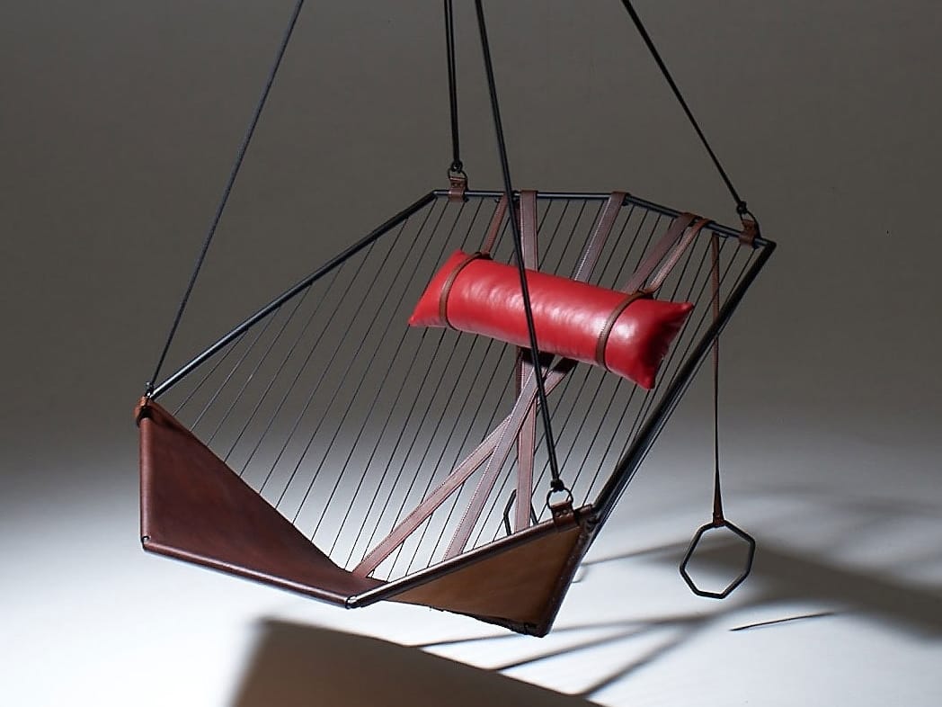ANGULAR SLING Leather hanging chair swing seat By Studio Stirling ...
