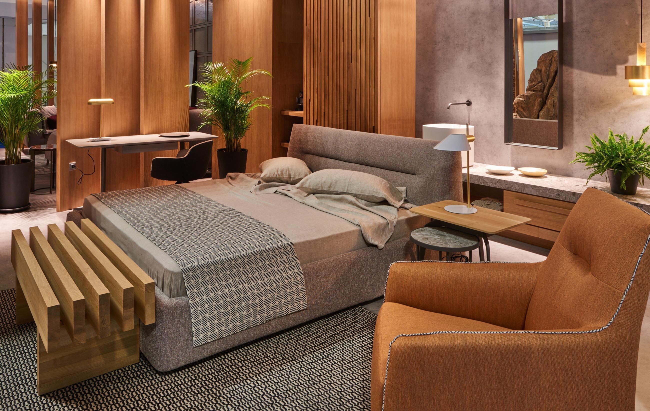 SLOPE Upholstered fabric double bed By Papadatos