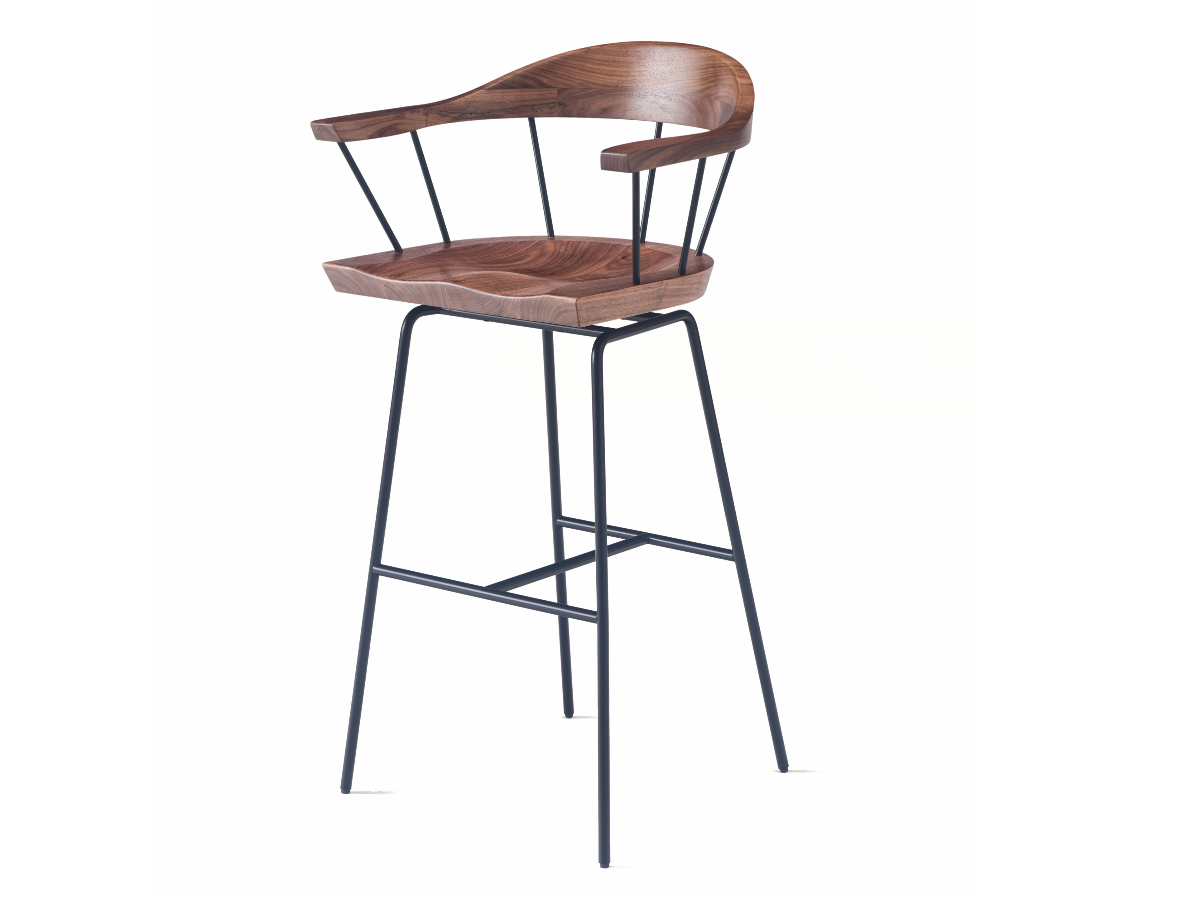 SPINDLE Bar Chair Steel and wood bar stool with armrests By BassamFellows design Craig Bassam