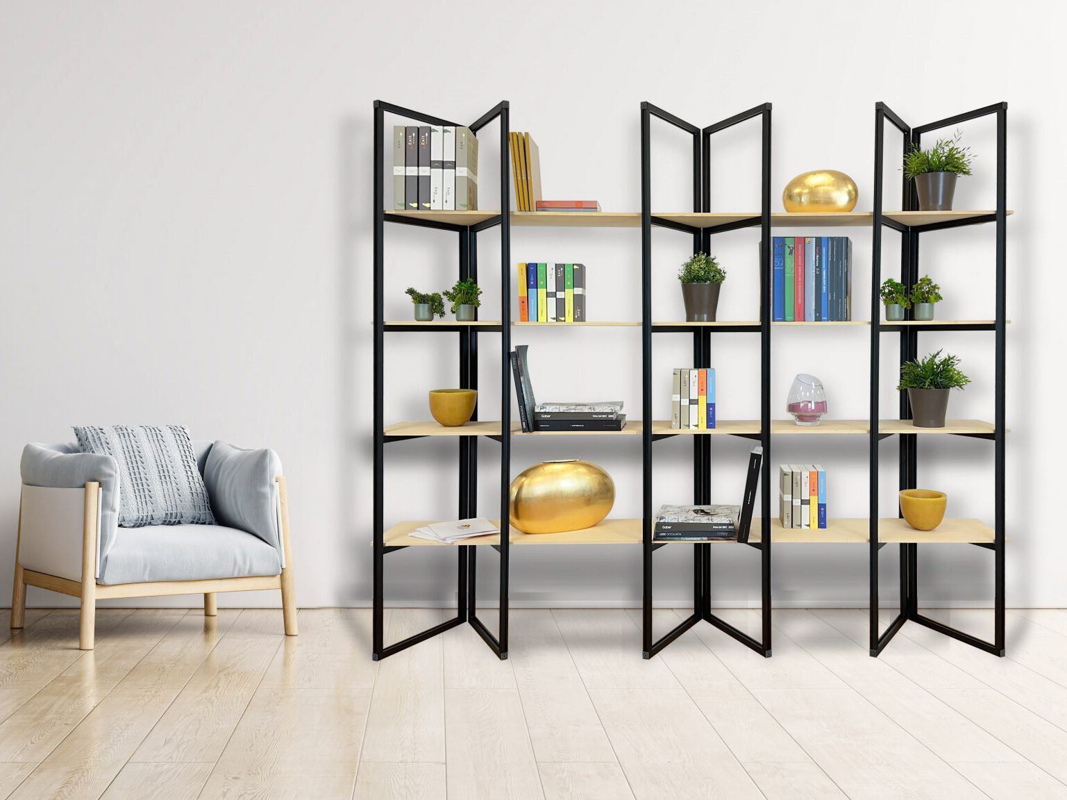 AMBROGIO Freestanding bookcase Freestanding open aluminium and wood