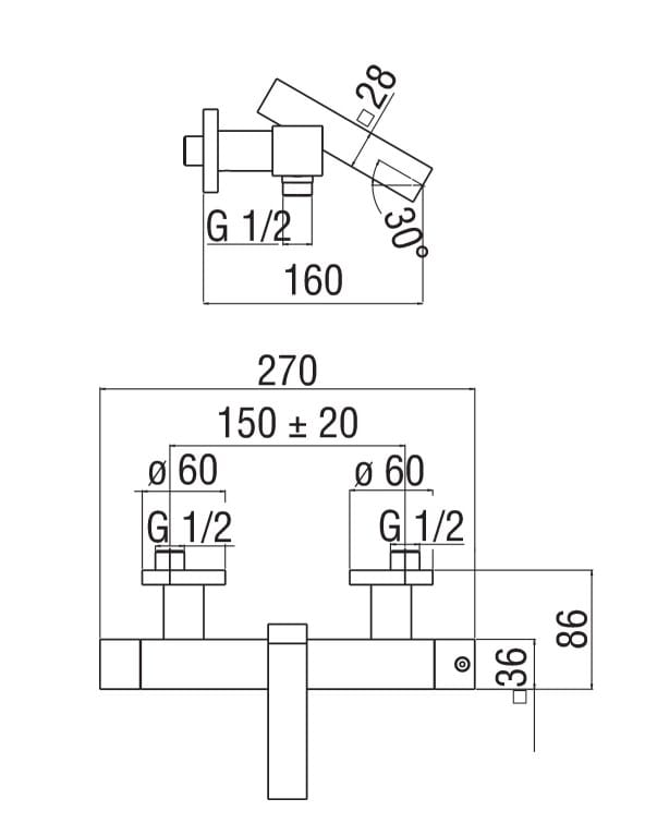 TOWER Wallmounted single handle bathtub mixer By Nobili design