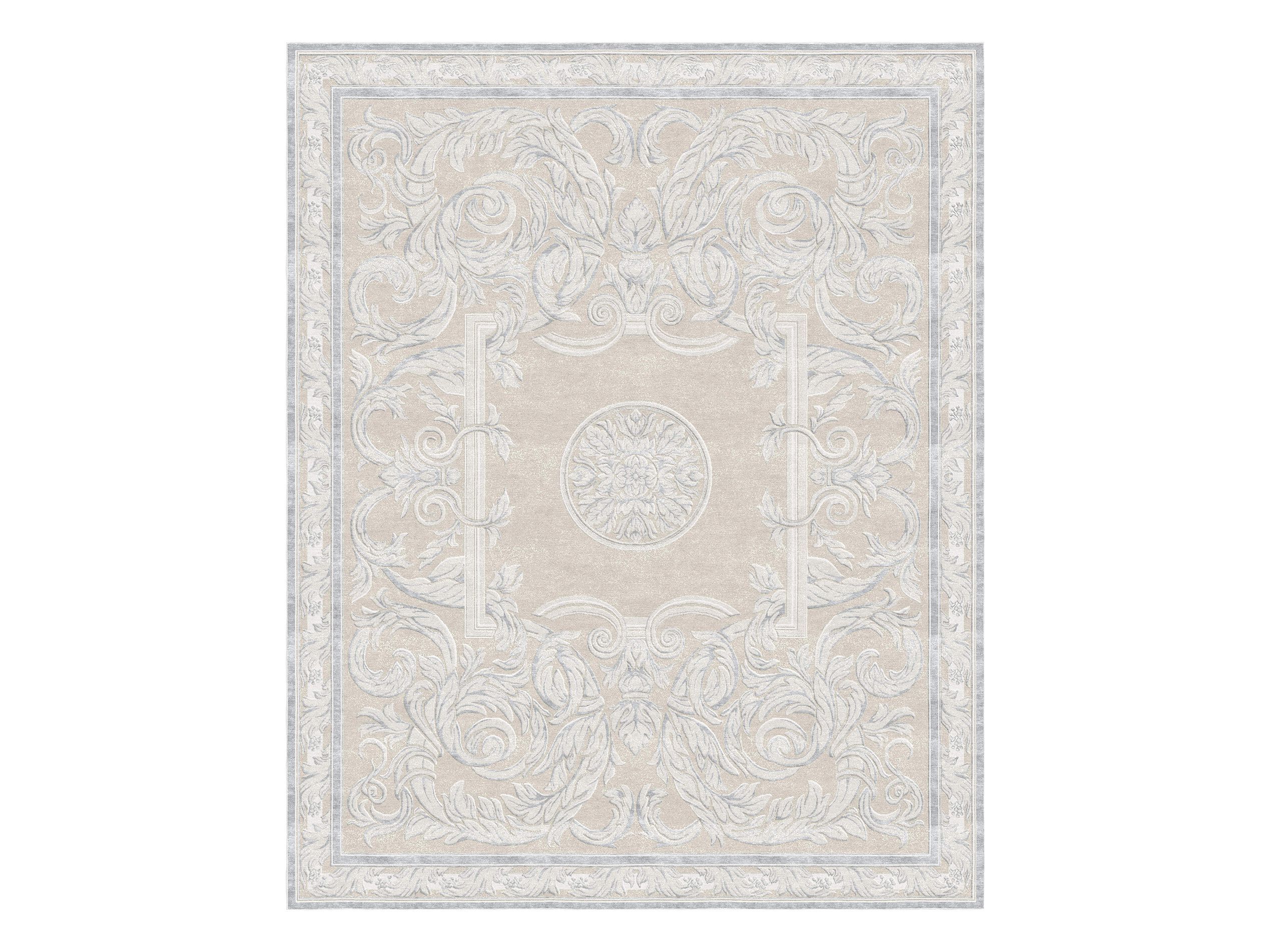 AUBUSSON HERALDY ANTIQUE WHITE by Tapis Rouge - Tappeto rettangolare fatto a mano