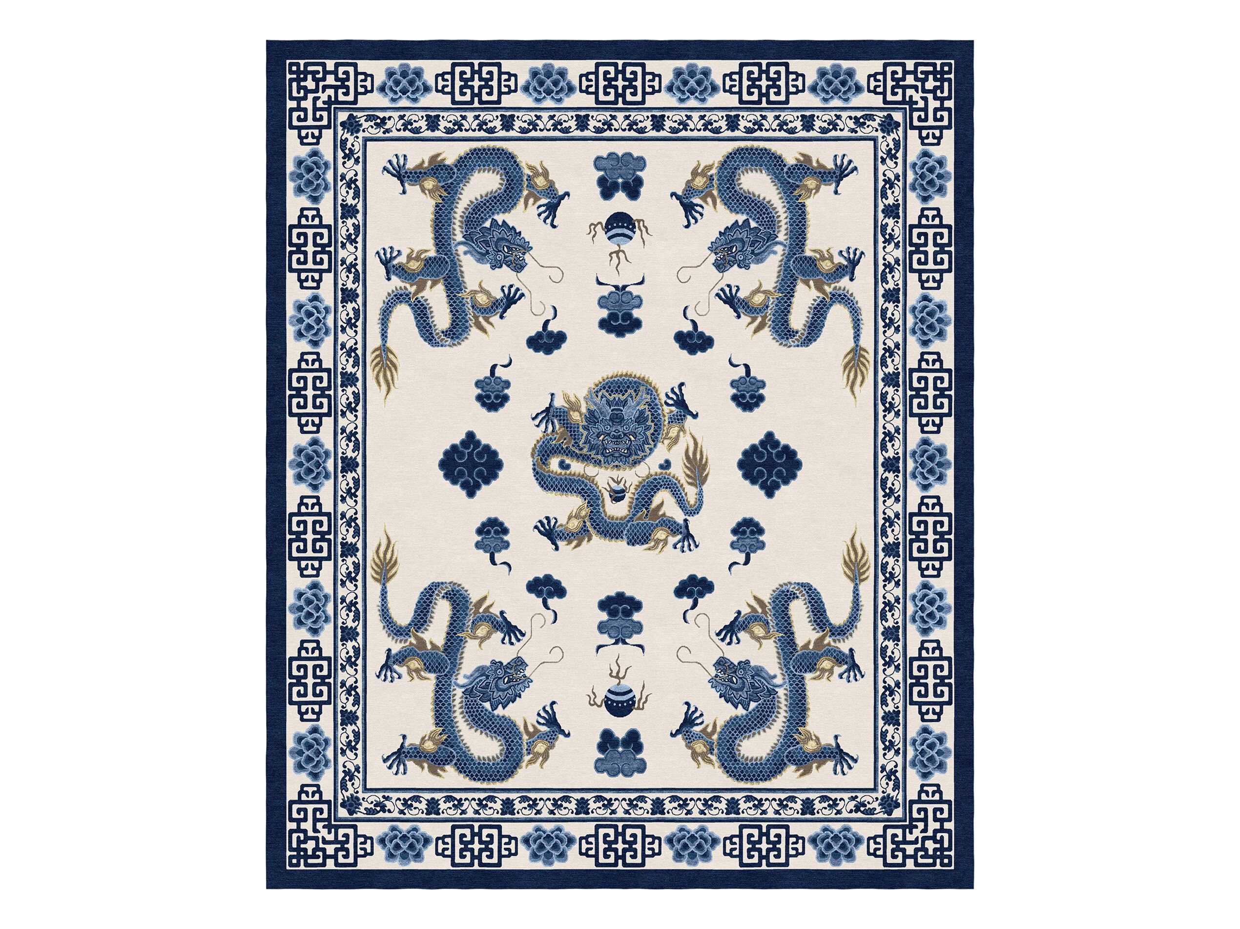 TEMPLE CEREMONY CHINESE BLUE by Tapis Rouge - Tappeto rettangolare fatto a mano