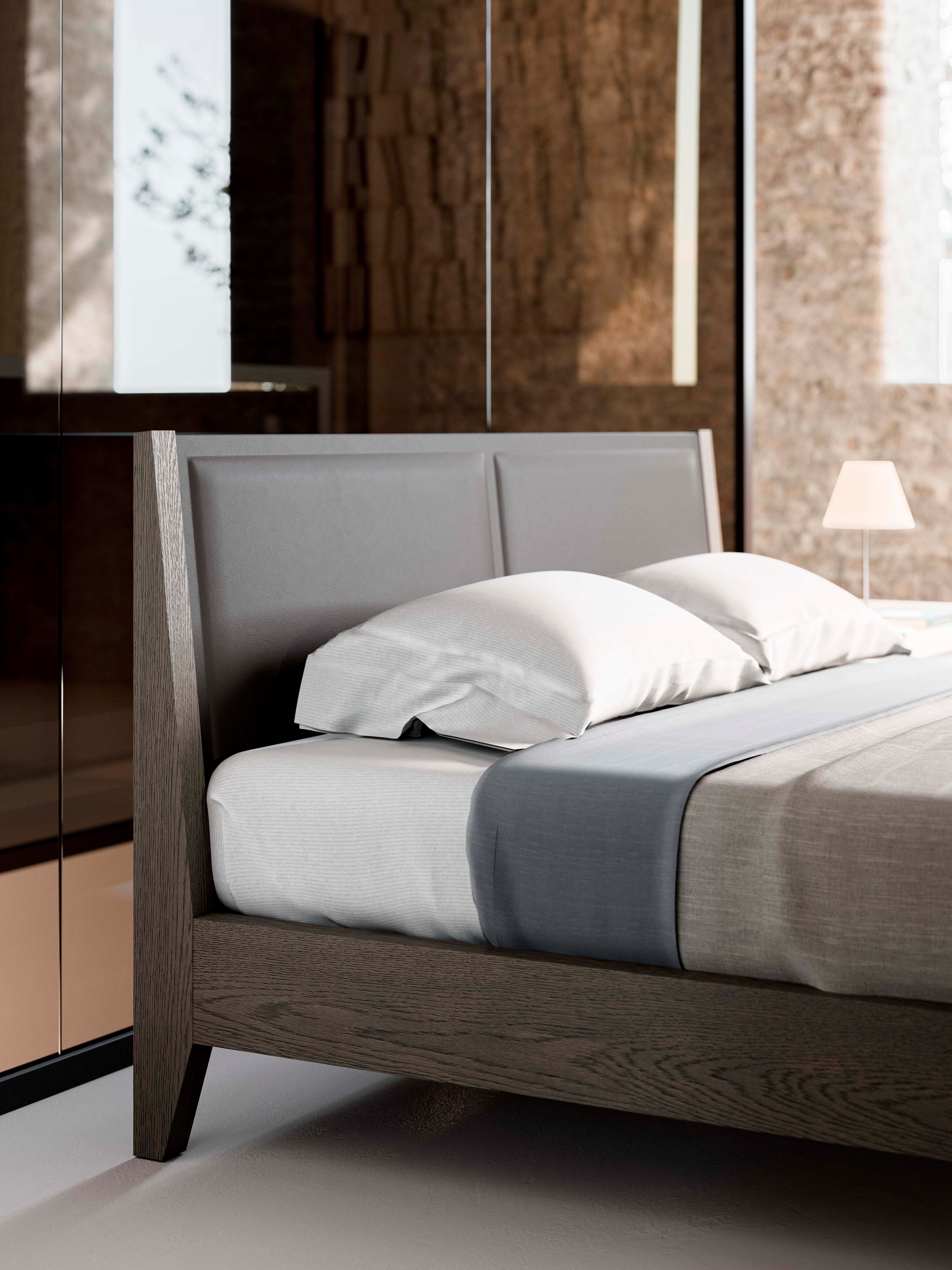 Letto matrimoniale in rovere con testiera imbottita VINCENT By JESSE