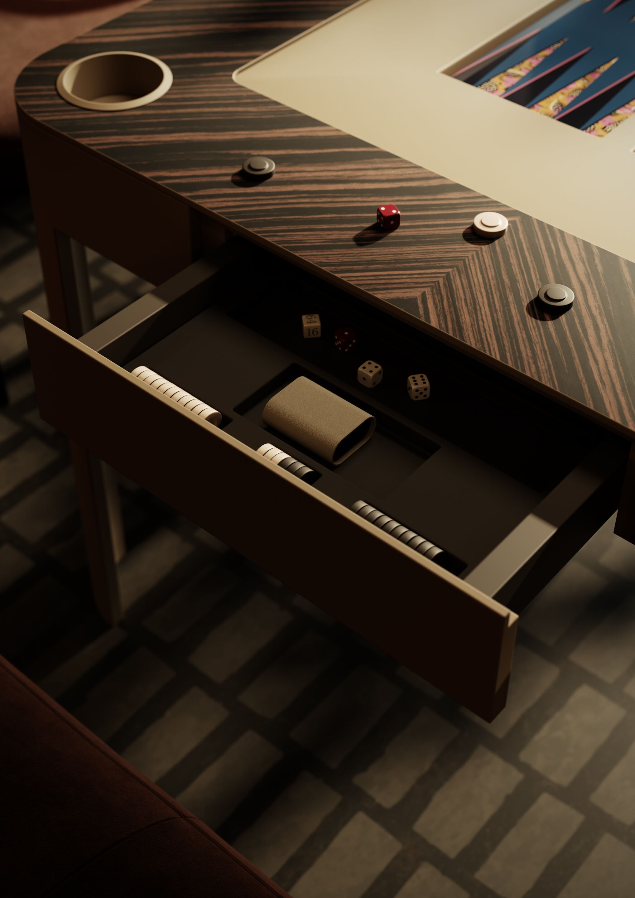 ENIGMA by Vismara Design - Tavolo da backgammon quadrato in legno - 12