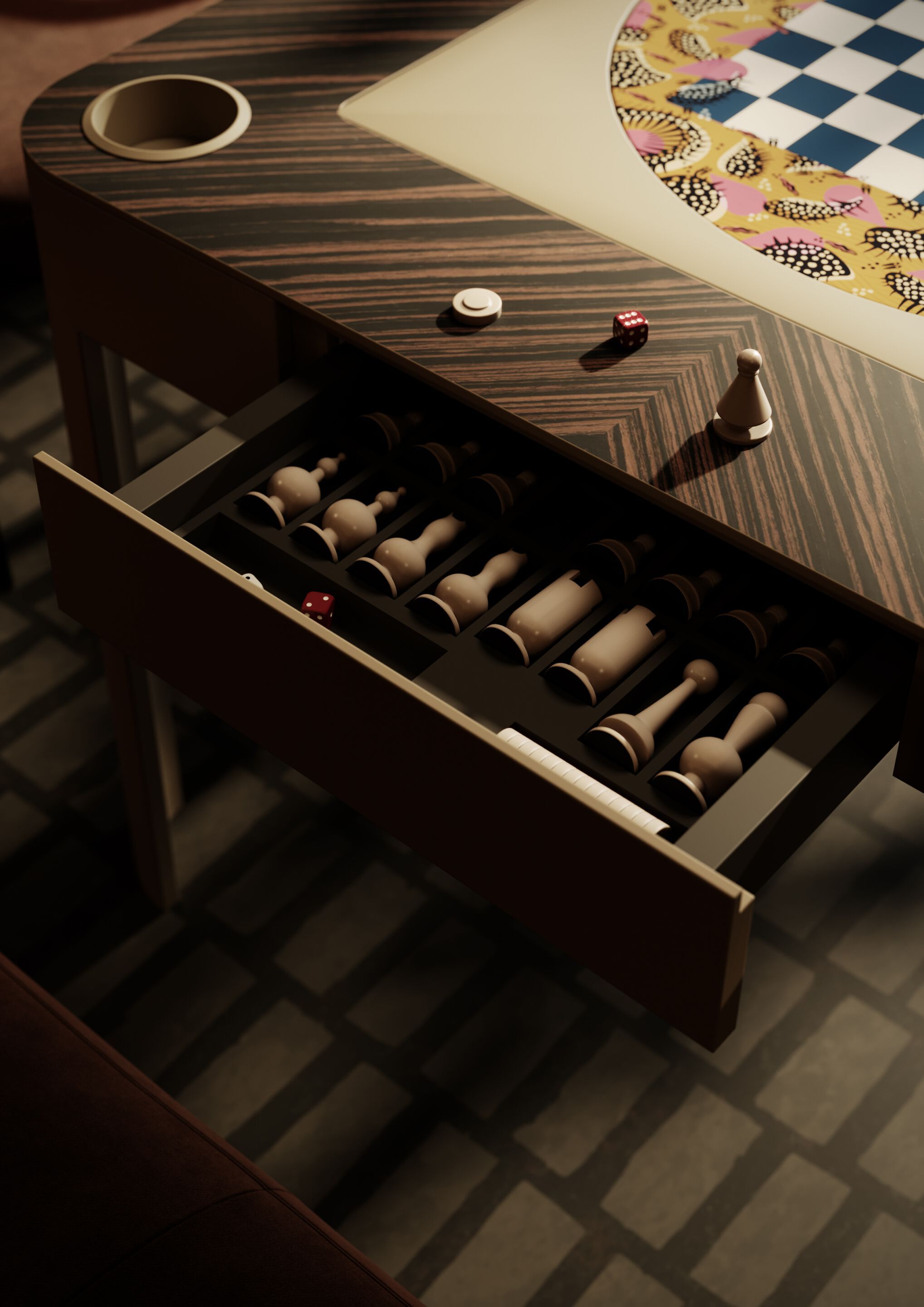 ENIGMA by Vismara Design - Tavolo da backgammon quadrato in legno - 8