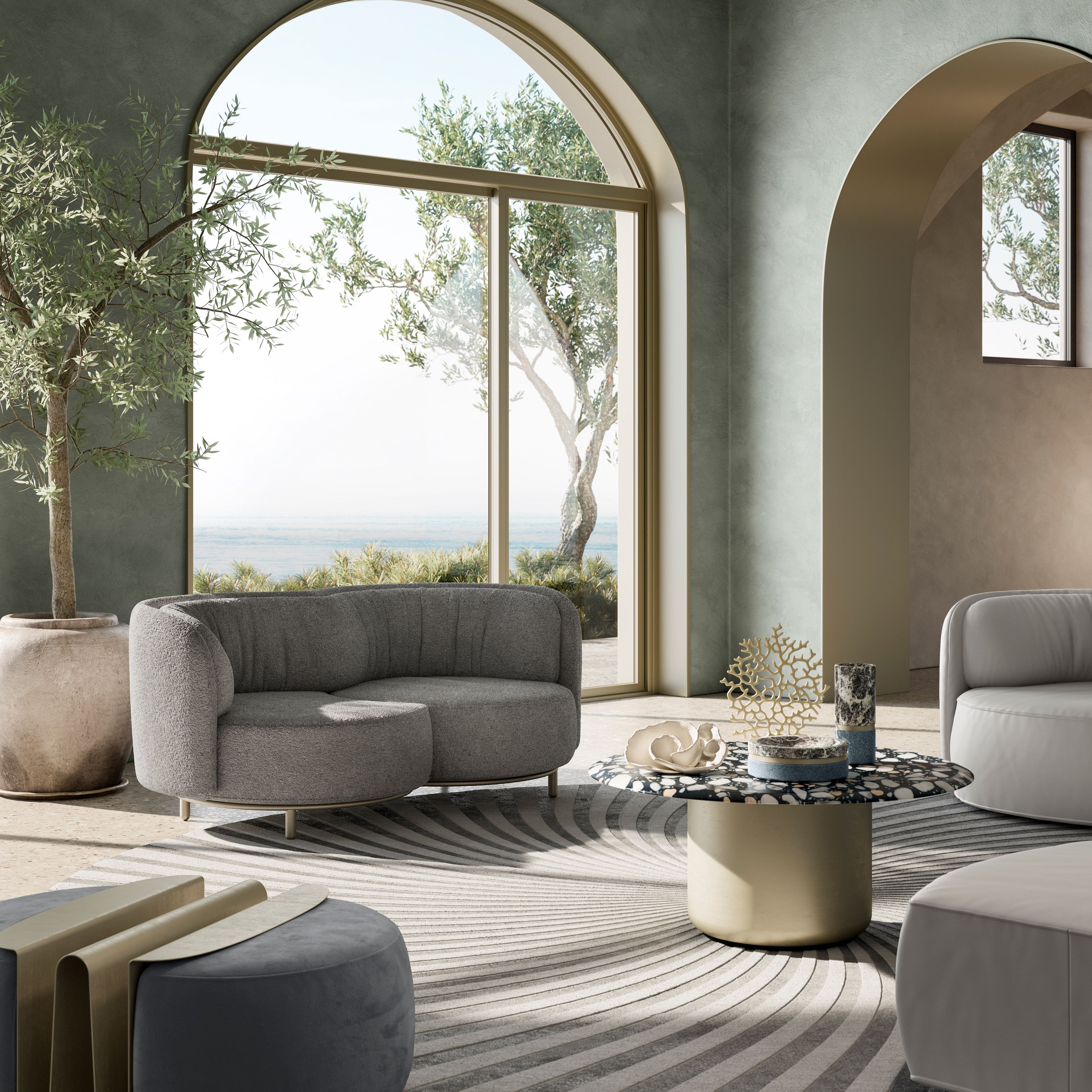 WAVE by Natuzzi Italia - Pouf rotondo con portariviste - 3