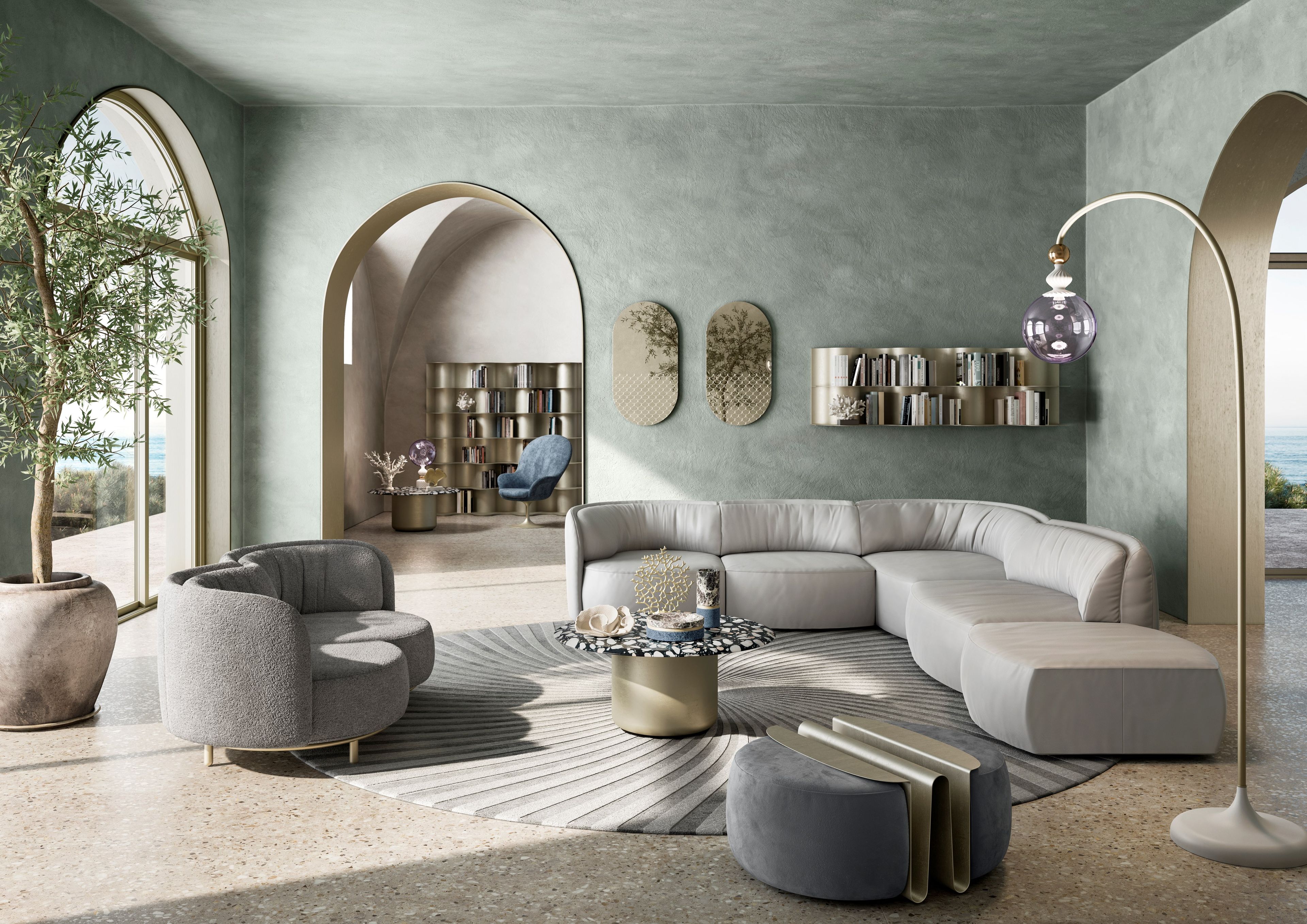 WAVE by Natuzzi Italia - Pouf rotondo con portariviste - 4