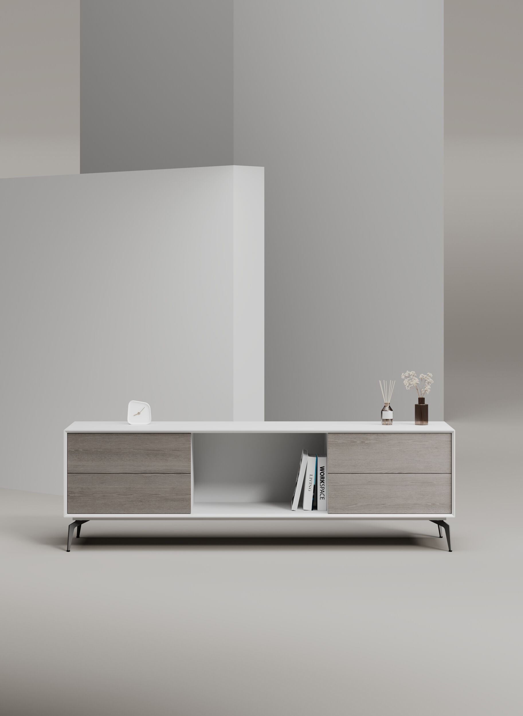 EDGE MULBERRY CHAMFERED by WORKSPACE - Mobile ufficio basso in legno con cassetti - 34