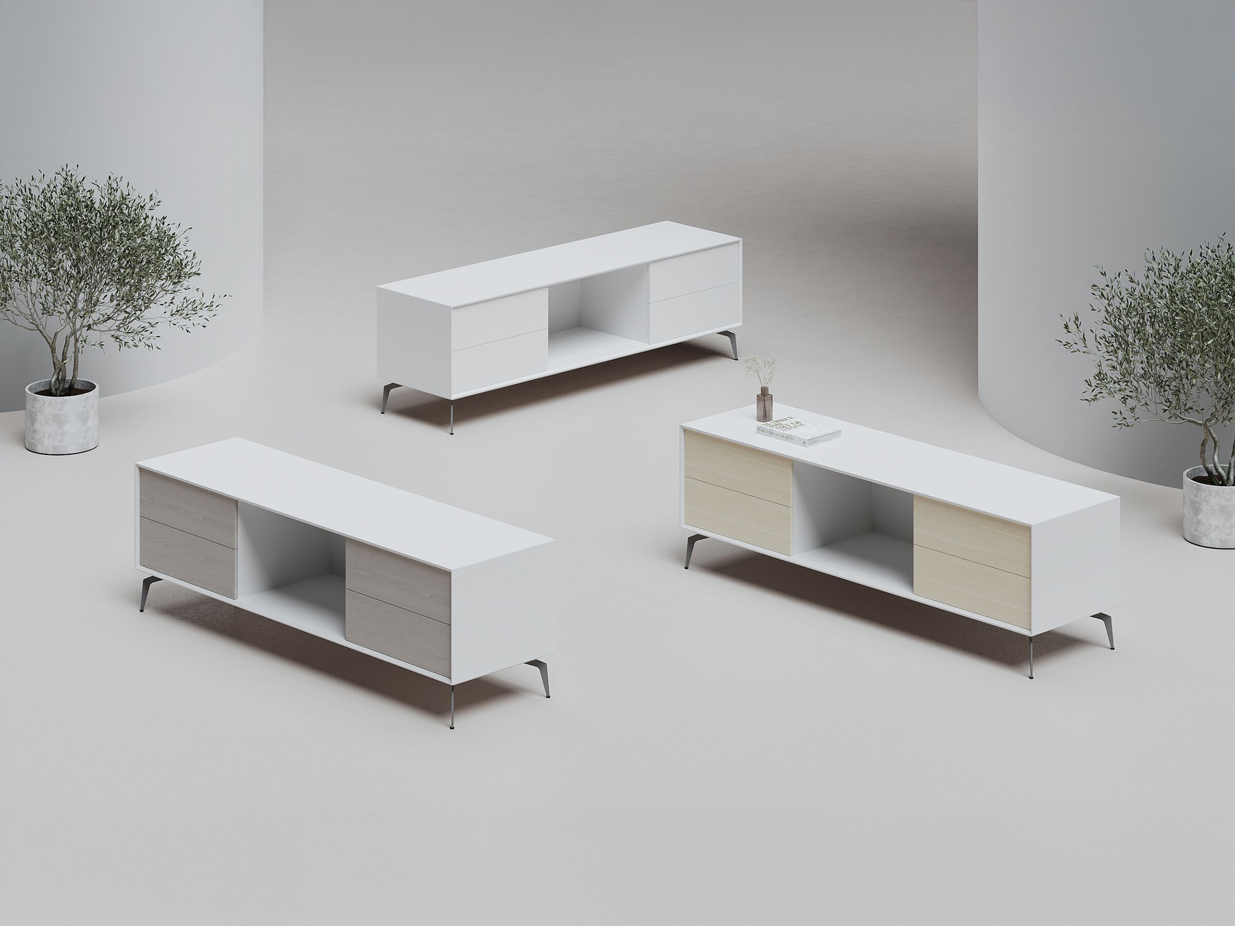 EDGE MULBERRY CHAMFERED by WORKSPACE - Mobile ufficio basso in legno con cassetti - 2