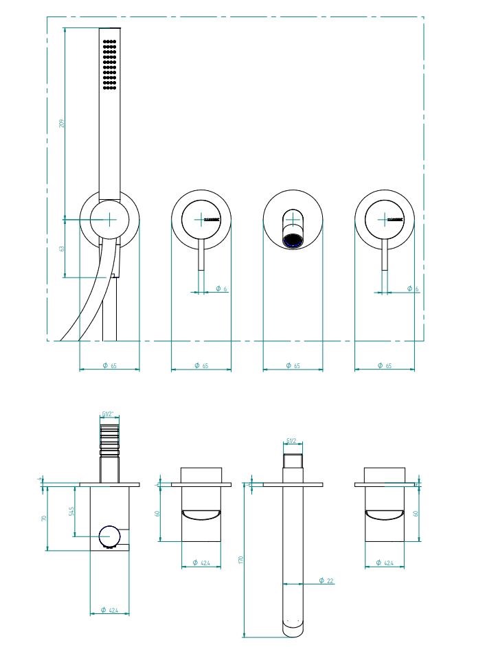 Wallmounted stainless steel bathtub set with diverter Z316 Bathtub