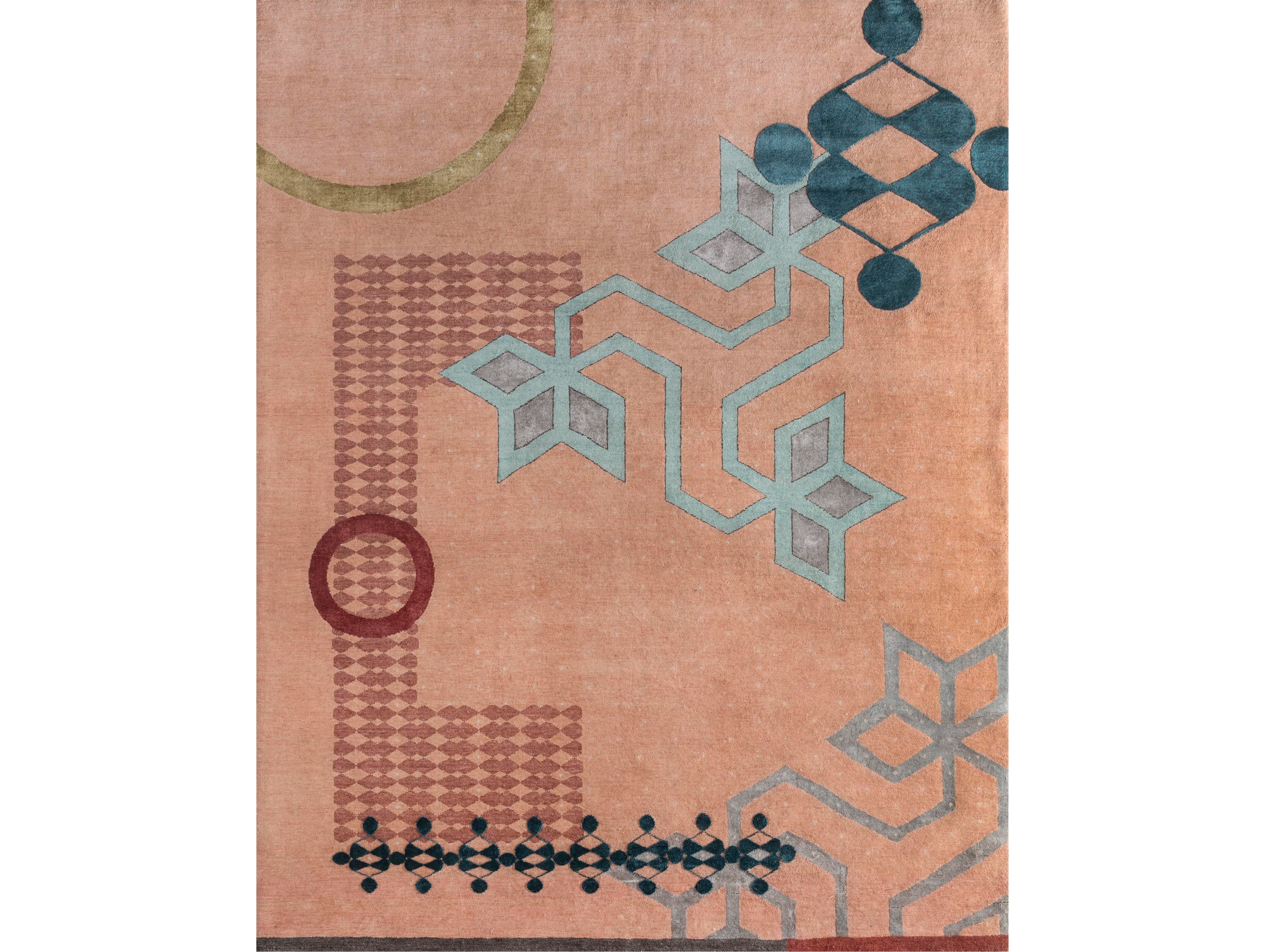 Handmade rectangular wool and bamboo silk rug AKWB-7002 SMOKY SALMON ...