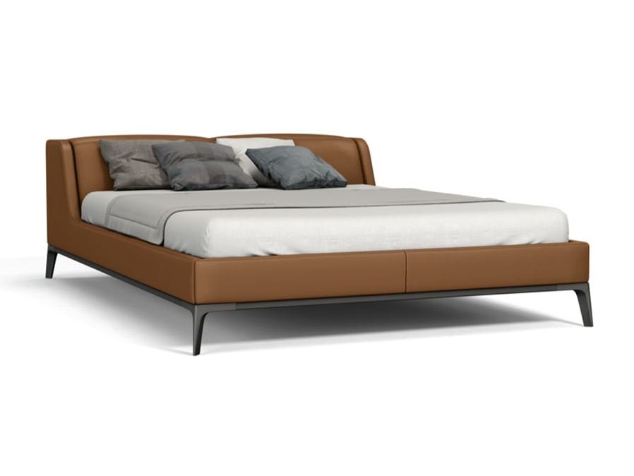 CASSIOPEE Leather double bed with upholstered headboard By Roche Bobois