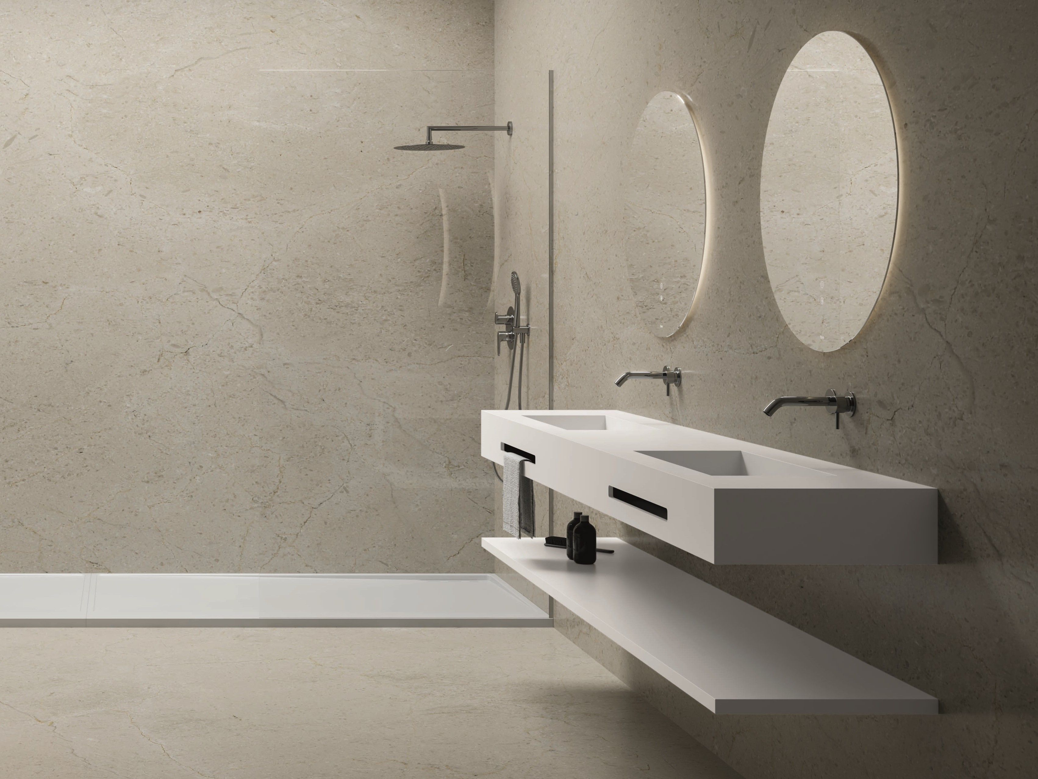 CONTRACT | Mobile lavabo doppio by Fiora - Mobile lavabo doppio sospeso in Solid Surface