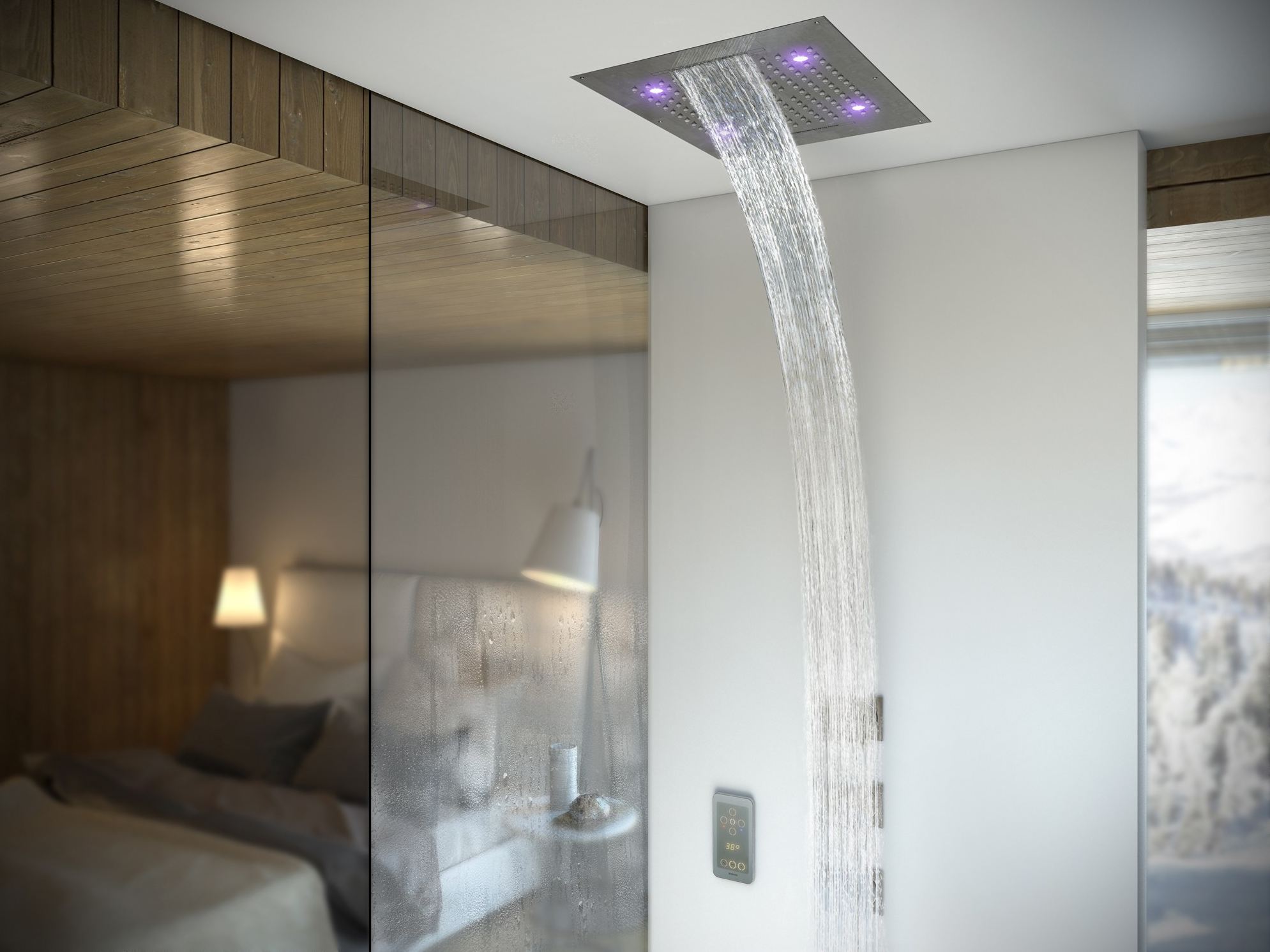 Soffione Doccia LED 40cm Quadrato | Sensore Di Temperatura 3 Colori | Nero Con Braccio In Acciaio