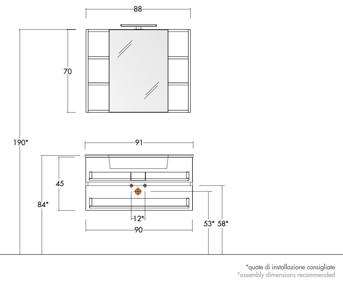 Suspended bathroom with drawers with mirror FLEX 02 Express Collection By LEGNOBAGNO