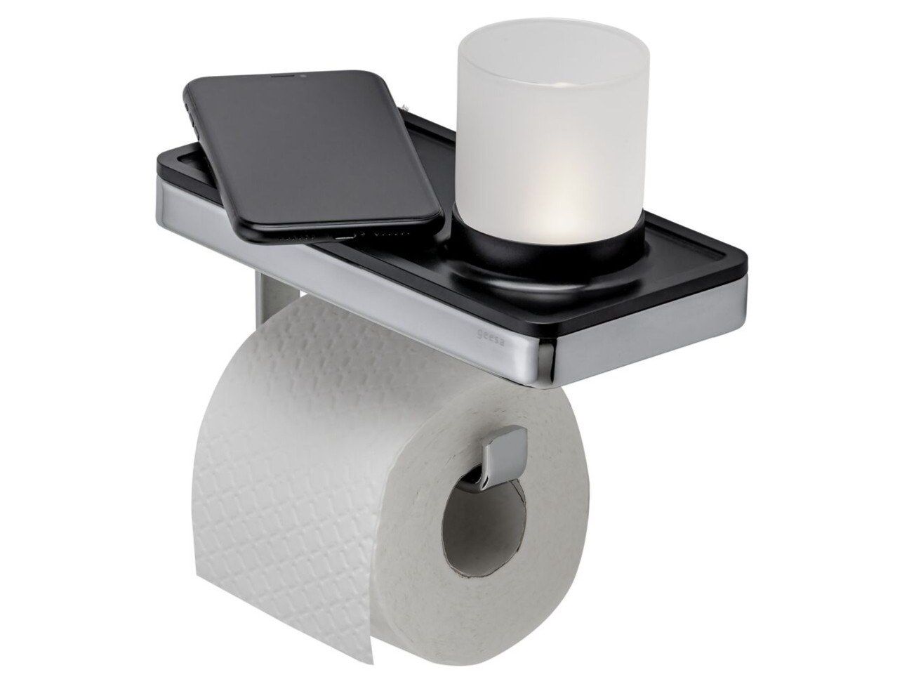 FRAME CHROME BLACK Metal toilet roll holder Frame Collection By Geesa