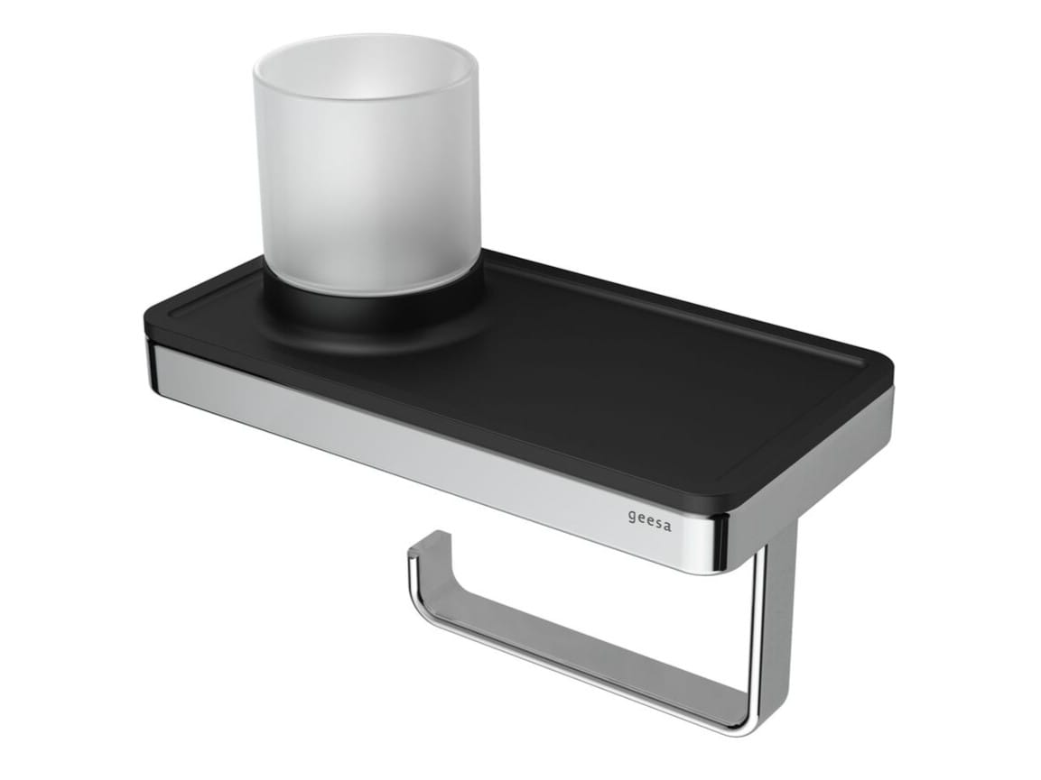 FRAME CHROME BLACK Metal toilet roll holder Frame Collection By Geesa