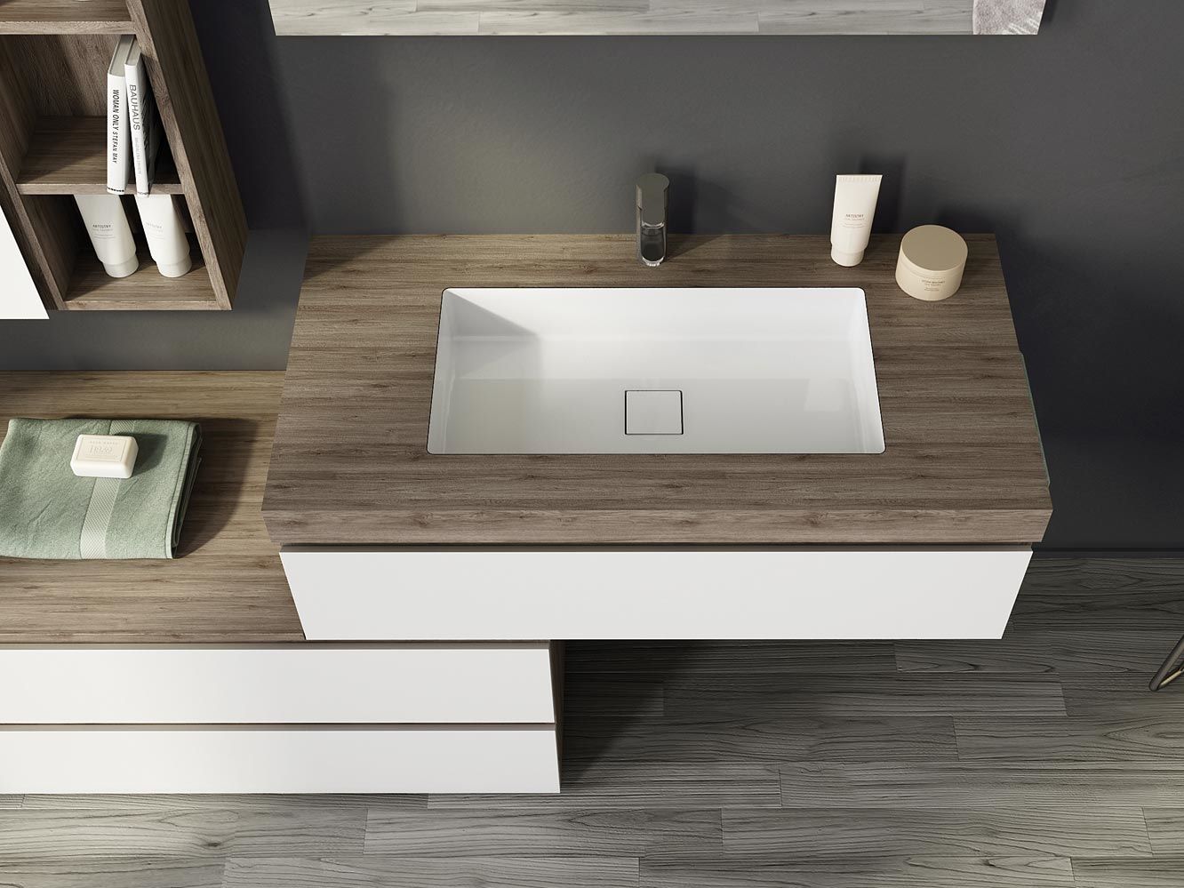 Single wallmounted HPL vanity unit with towel rail FREEDOM F29 Linear