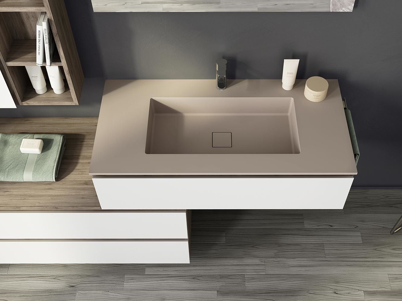 Single wallmounted HPL vanity unit with towel rail FREEDOM F29 Linear