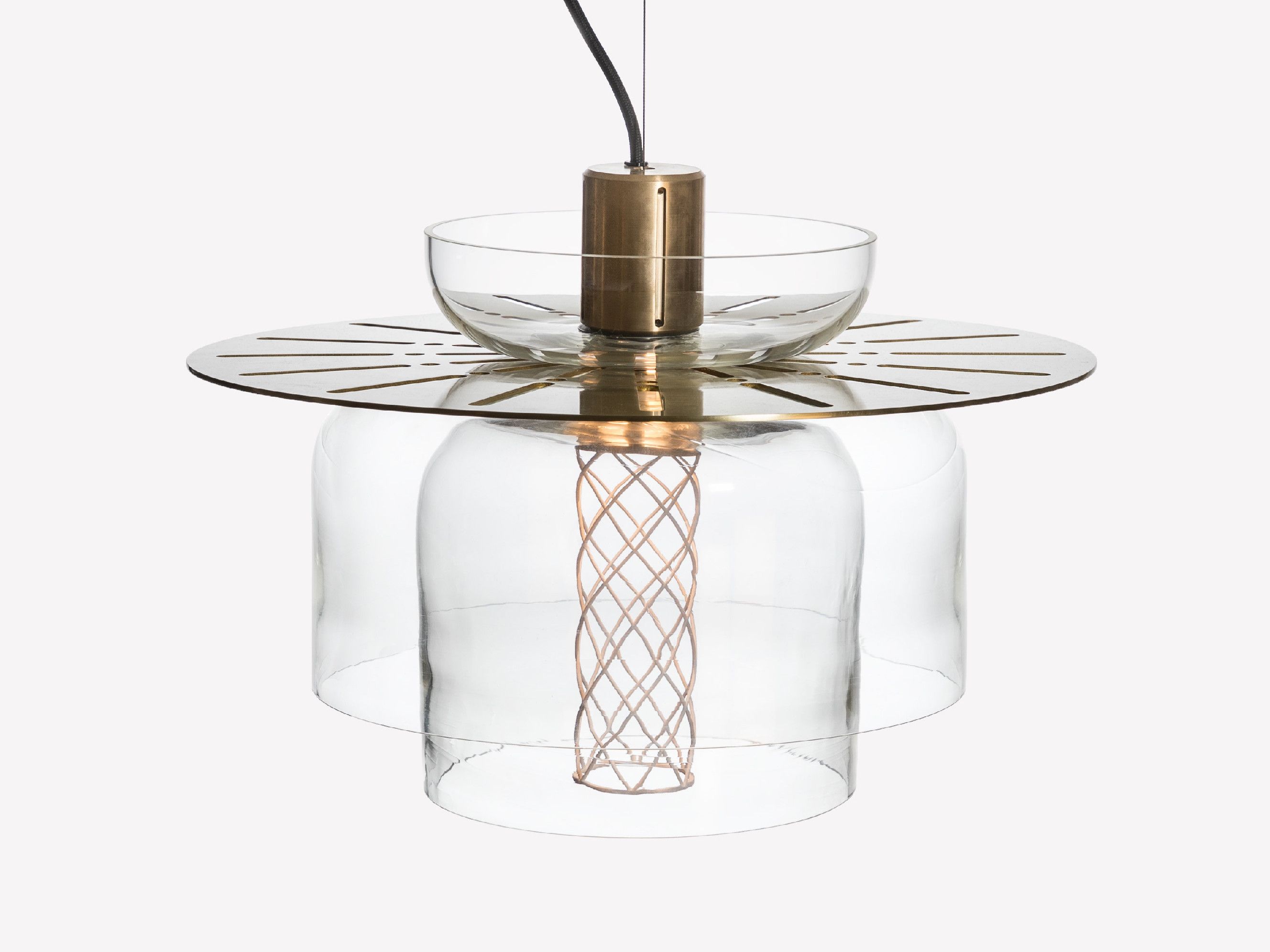 Brass and blown glass LED pendant lamp GREENWAY S6 Greenway Collection