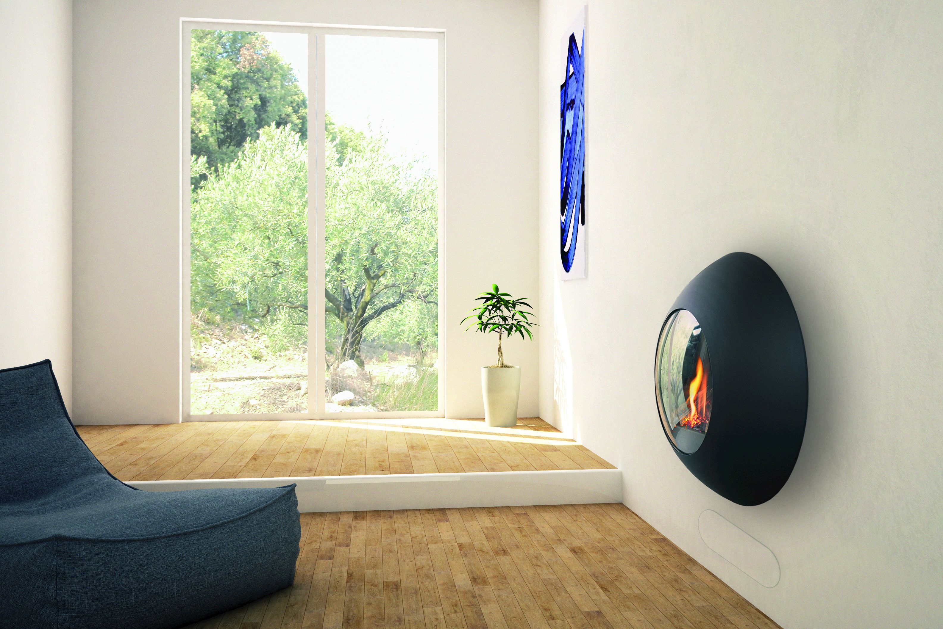 Gas wallmounted fireplace with panoramic glass LENSFOCUS By Focus creation