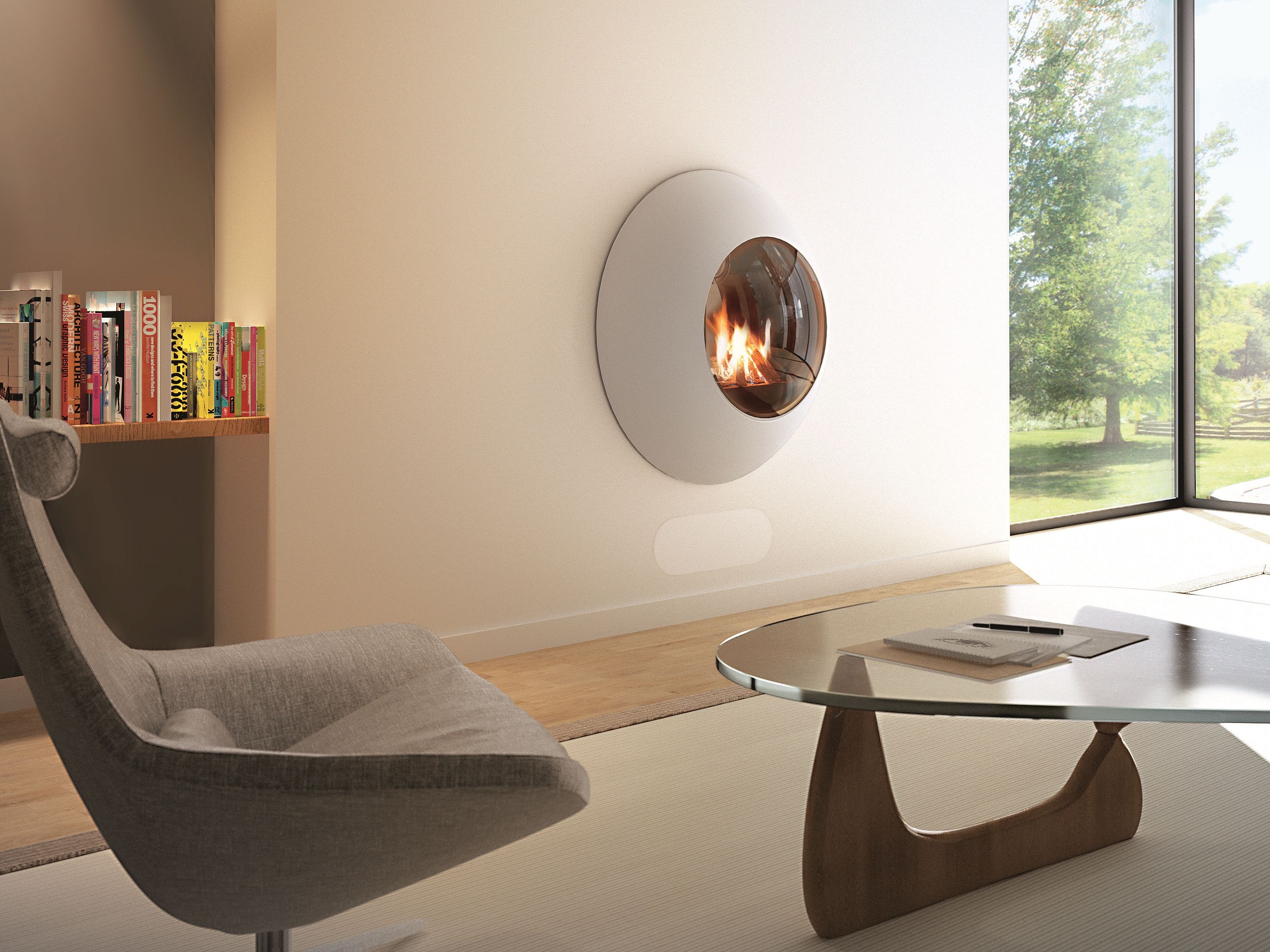 Gas wallmounted fireplace with panoramic glass LENSFOCUS By Focus creation