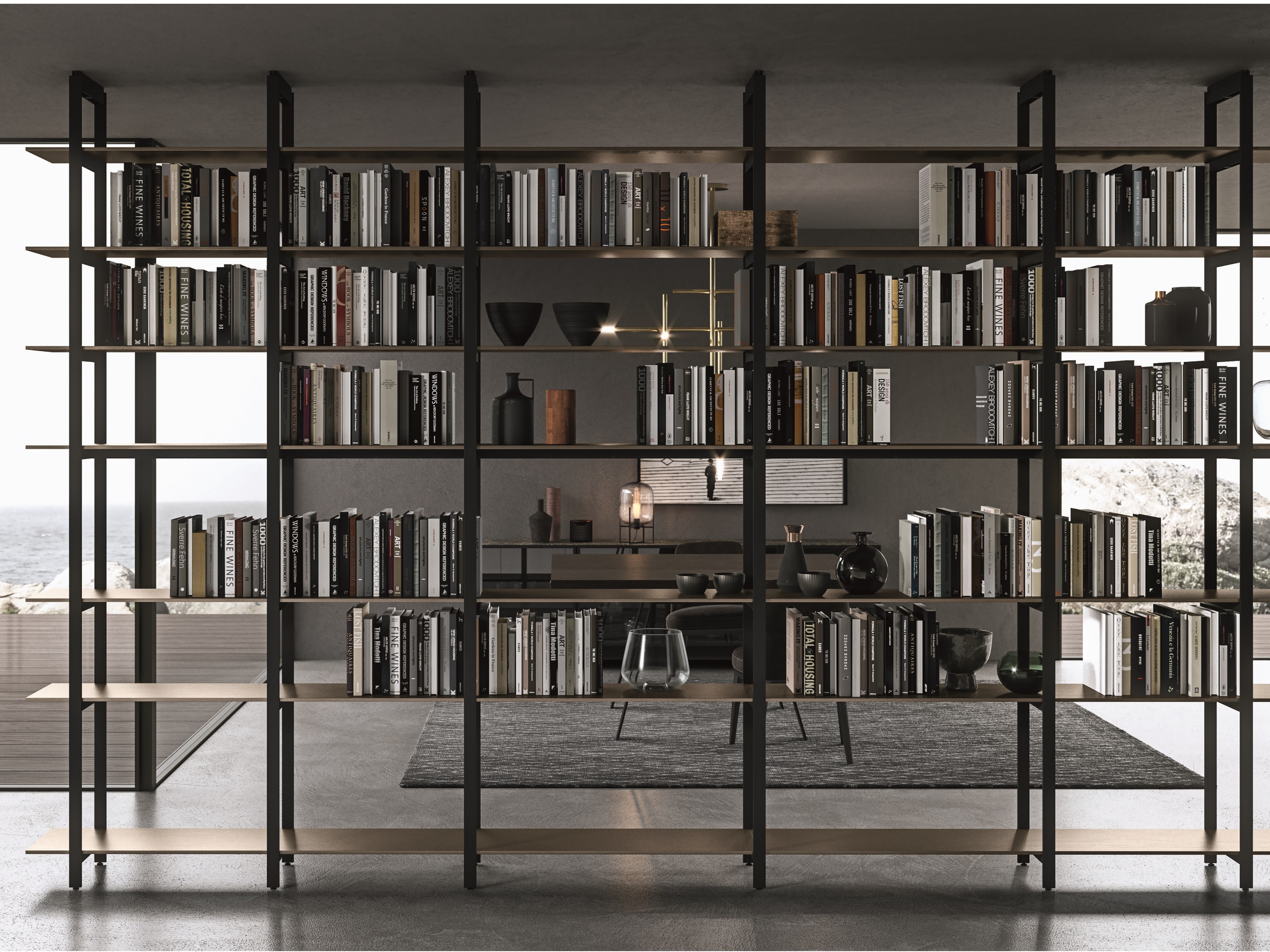 UNLIMITED Open floor-ceiling mounted bookcase By MODULNOVA | design ...