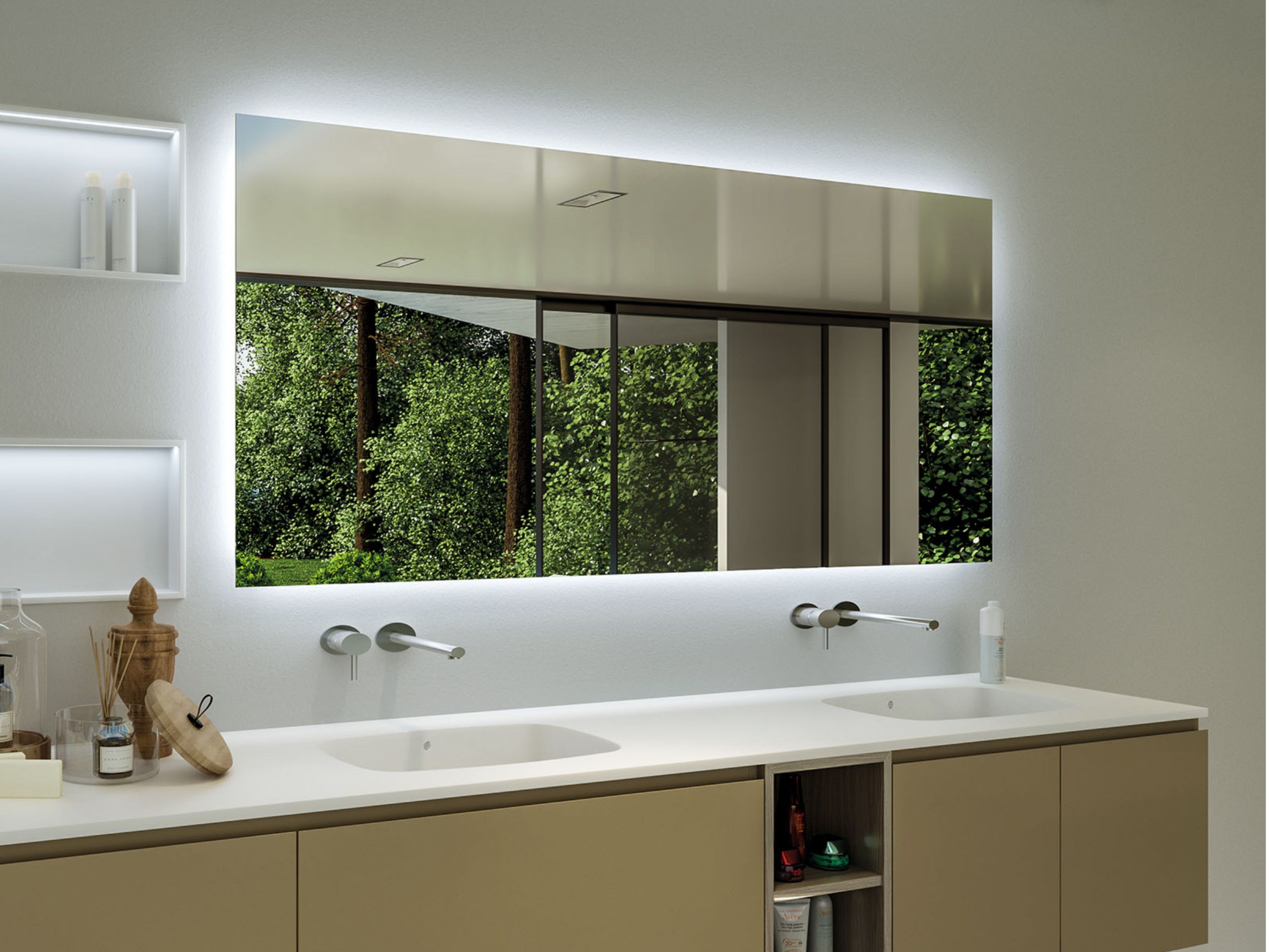 Bathroom wall with integrated lighting with mirror MIRR SLIM By