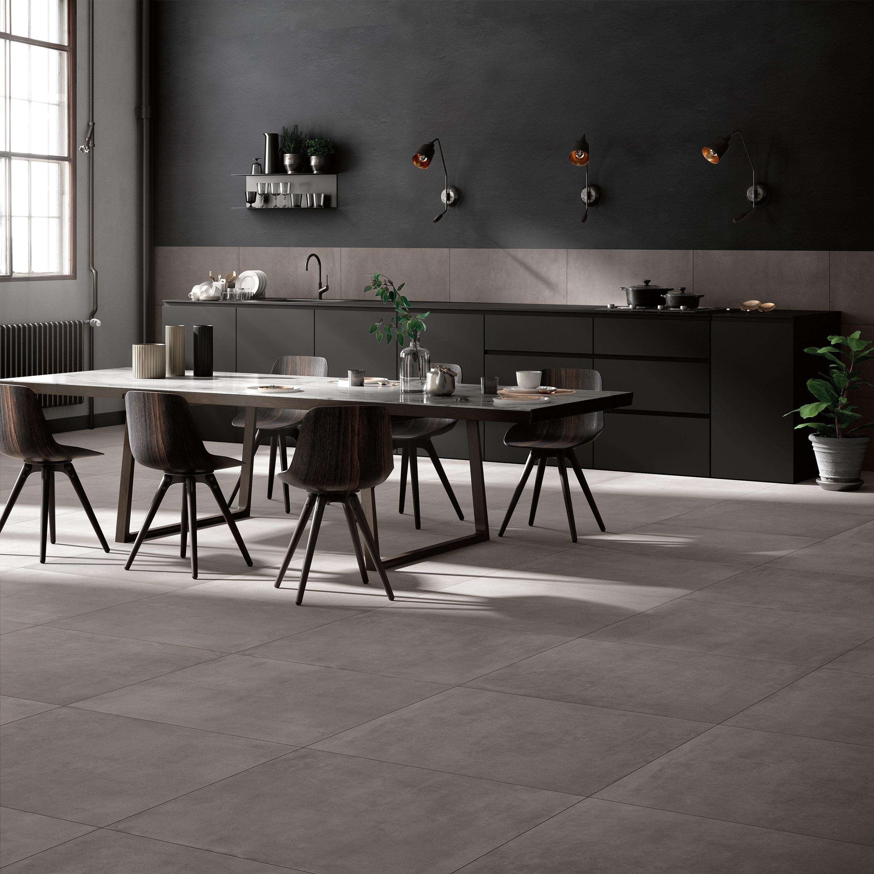 Indoor/outdoor porcelain stoneware wall/floor tiles with concrete