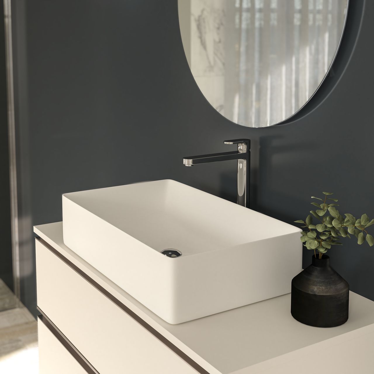Washbasin Rectangular MUSA Countertop rectangular ceramic washbasin By Ercos