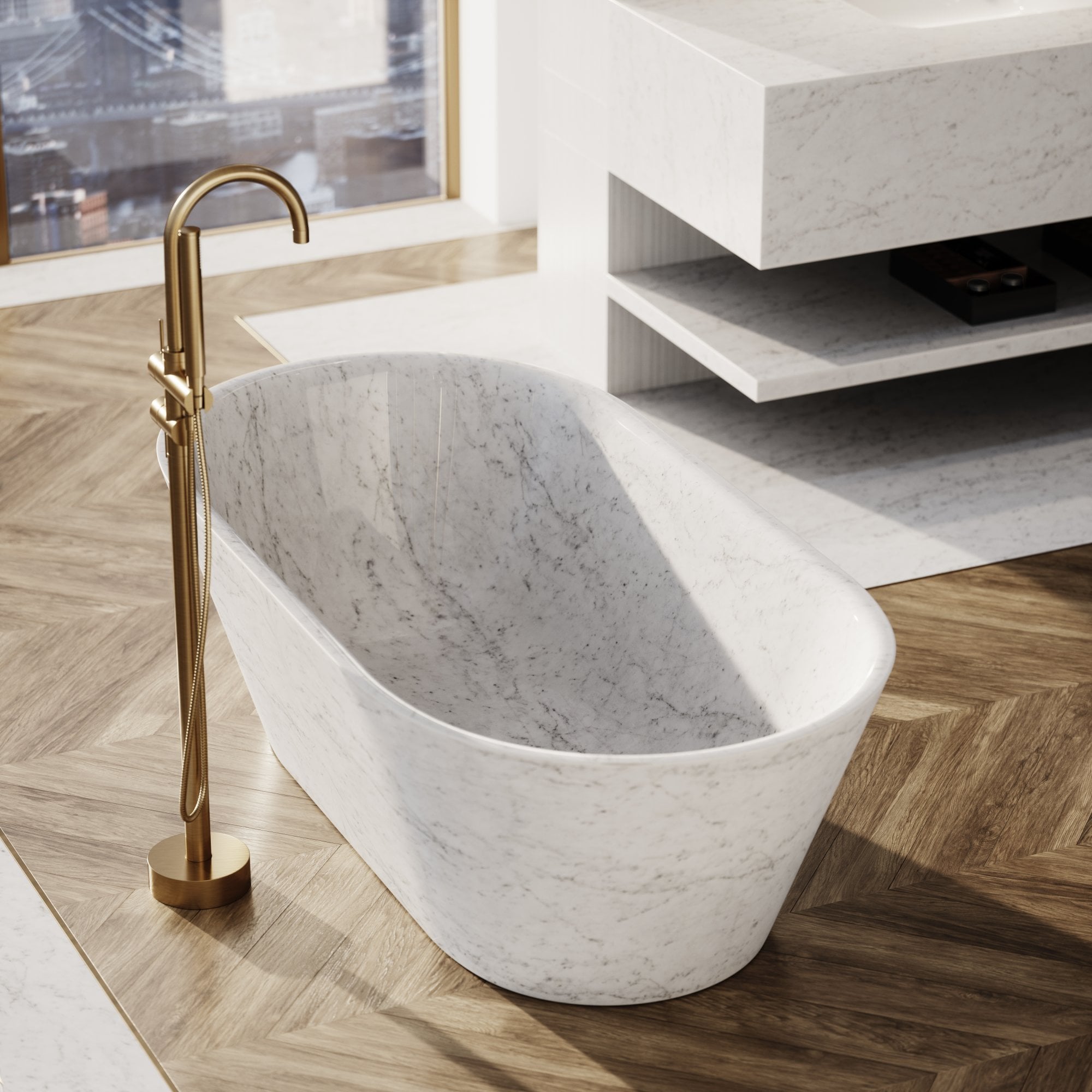 MUSE | Carrara marble bathtub Freestanding oval Carrara marble bathtub