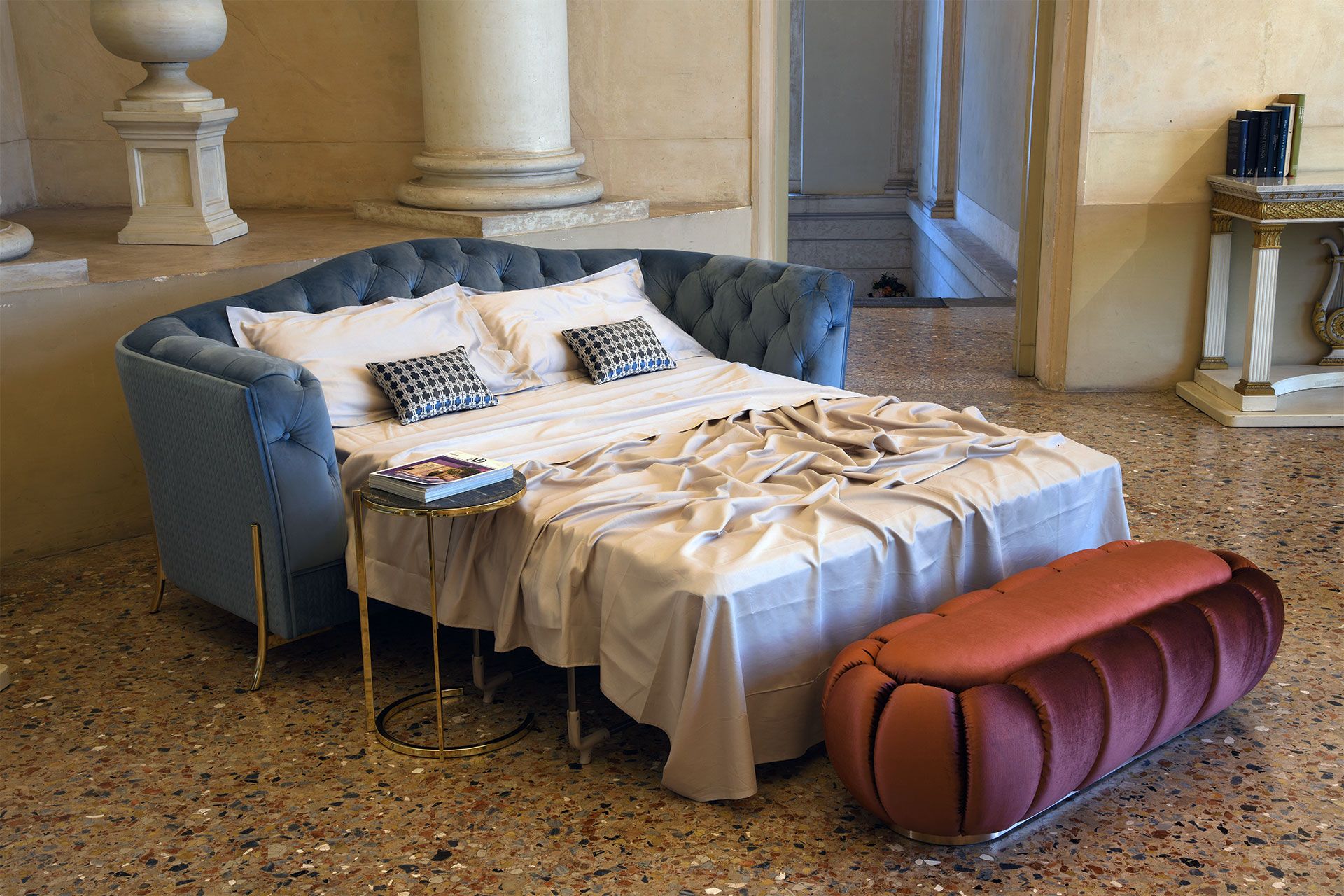 NEFELE Tufted fabric sofa bed with fire retardant padding By Domingo