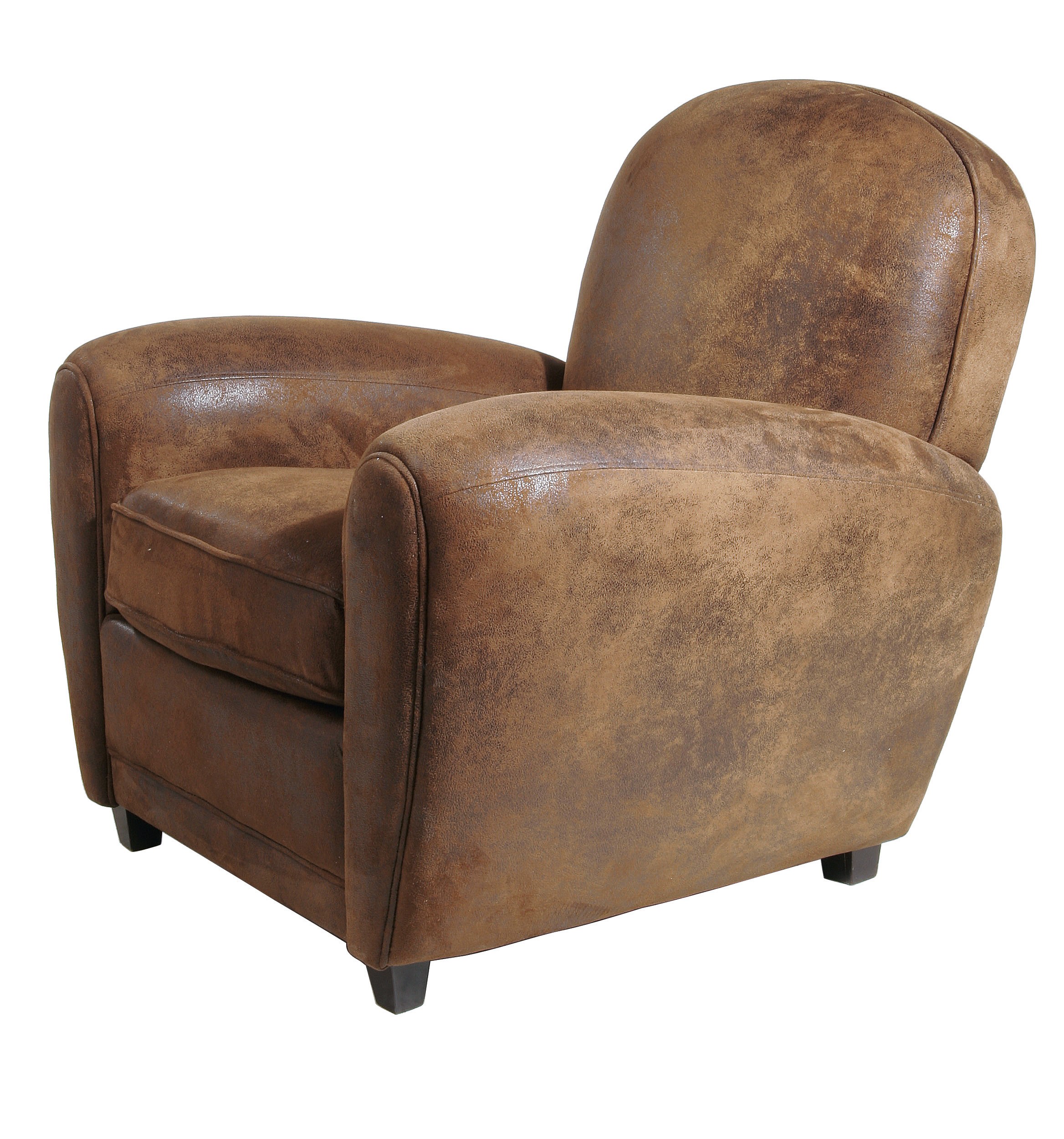 Poltrona Imbottita Comoda Legno Poltrona Salotto Totò Piccinni - Design A Pozzetto, Pouf Estraibile, Similpelle, Vintage Cuoio Ecopelle Vintage