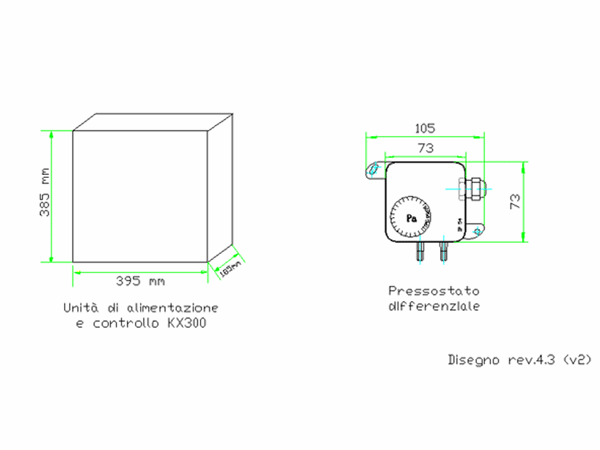 KX300 dimensioni unità di controllo e pressostato differenziale