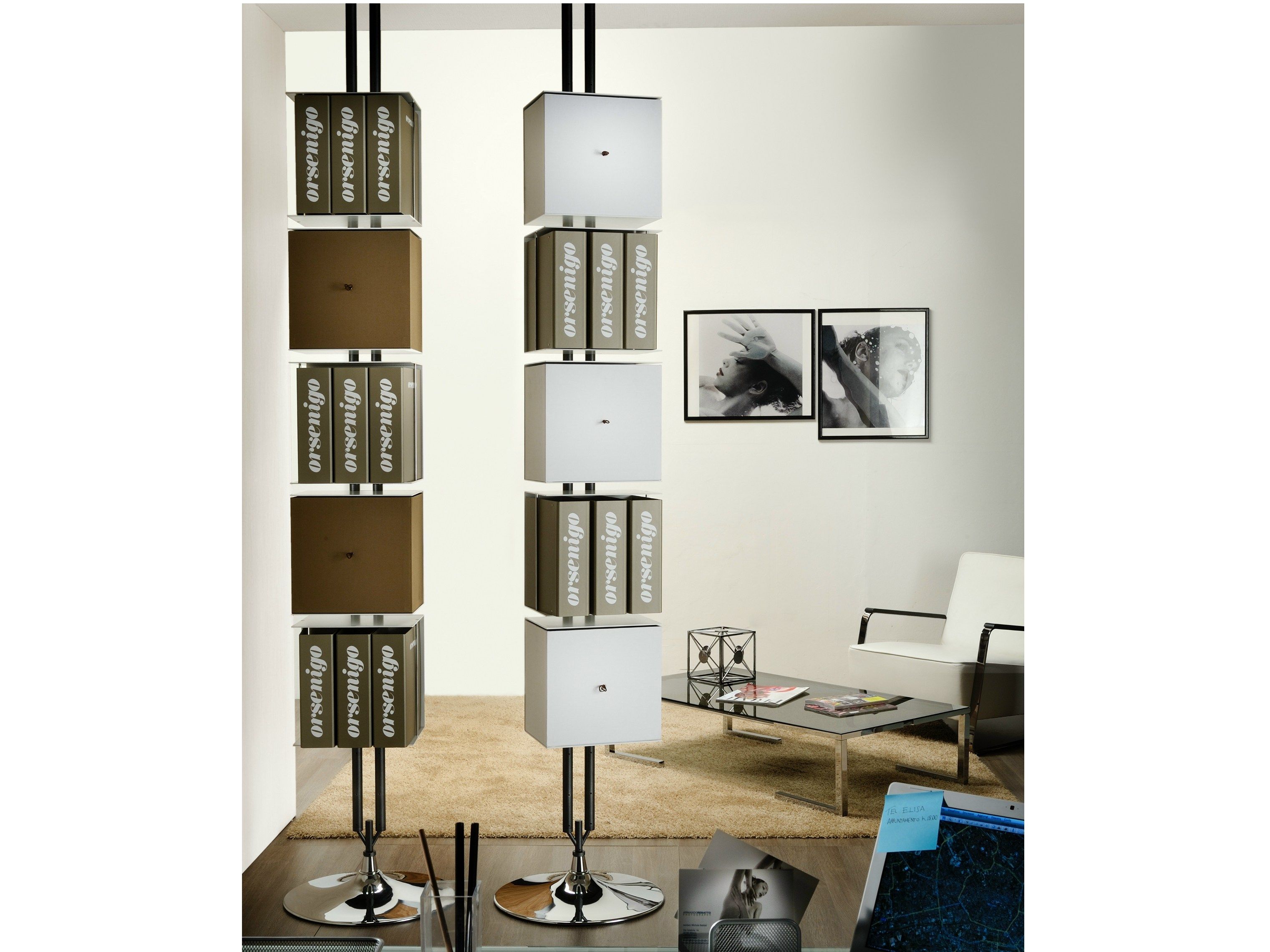 Sectional floorceiling mounted metal bookcase CARPE DIEM By F.lli