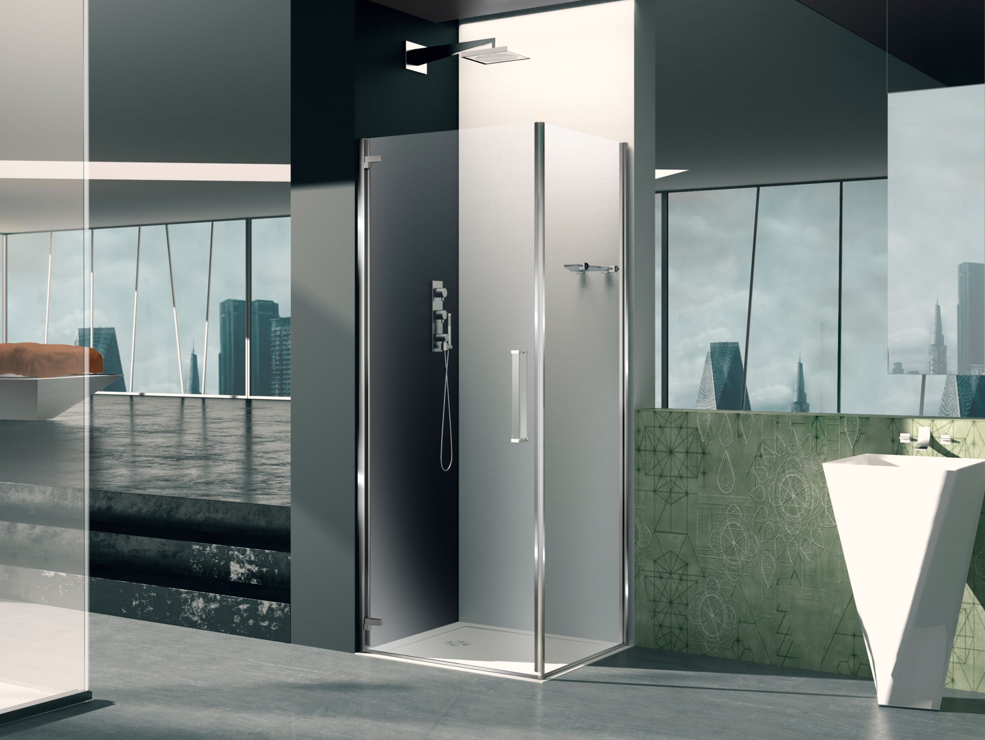 Corner glass shower cabin with hinged door PRISMA 1.0 Shower cabin