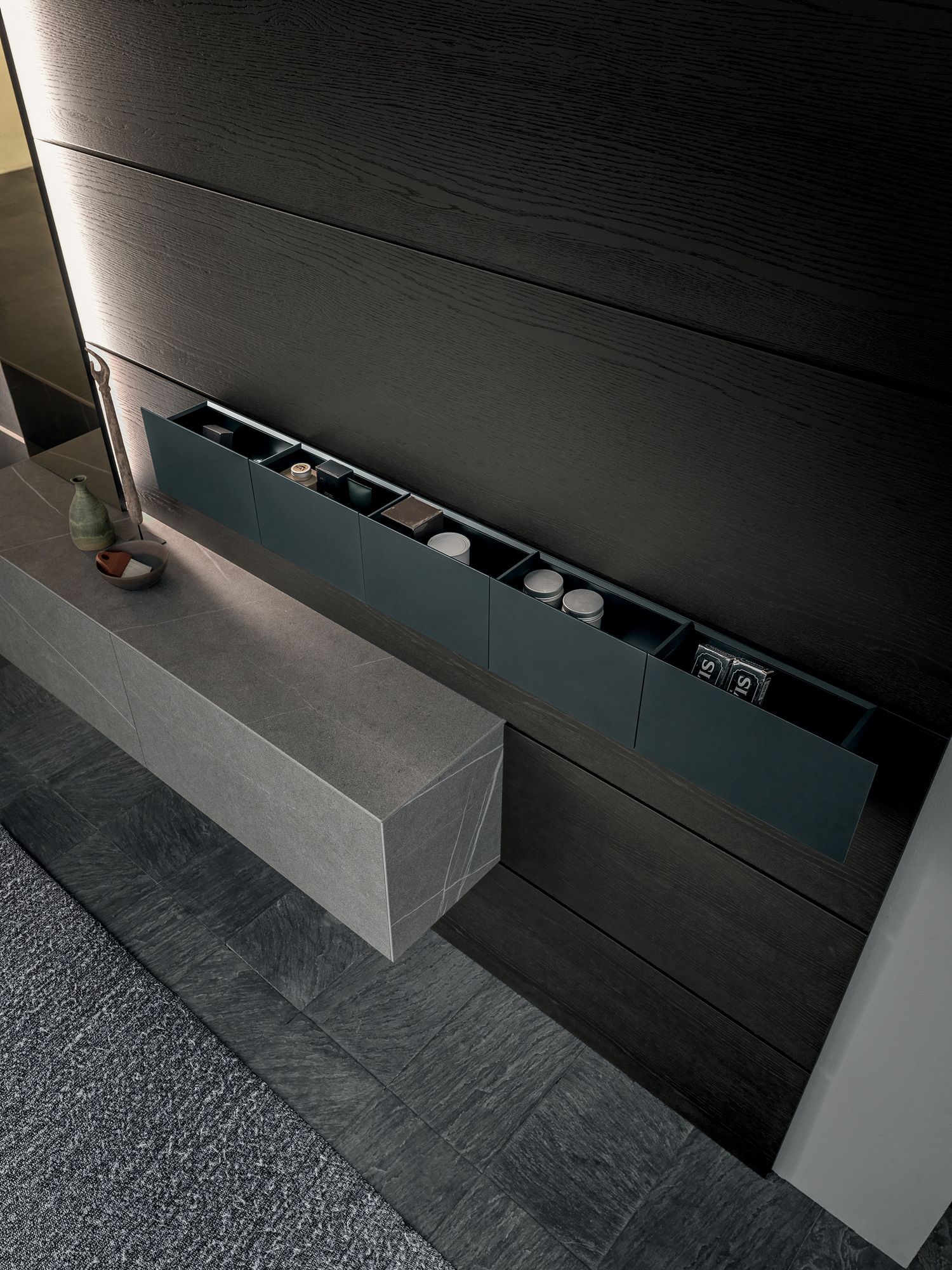 SKILL GRES by MODULNOVA - Mobile bagno in gres e rovere con specchio e illuminazione - 4