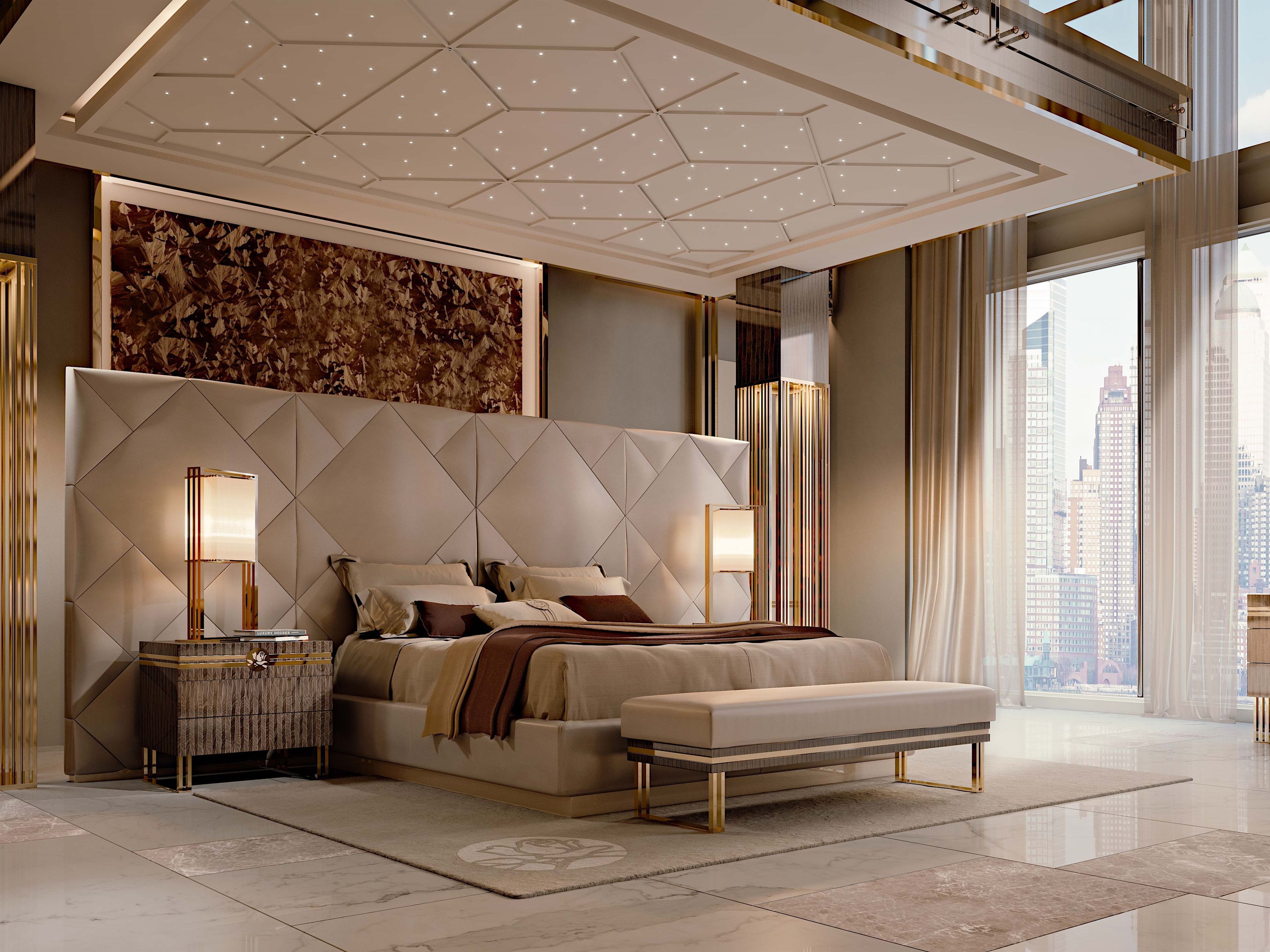 Double bed with upholstered headboard SYMPHONY Bed with upholstered