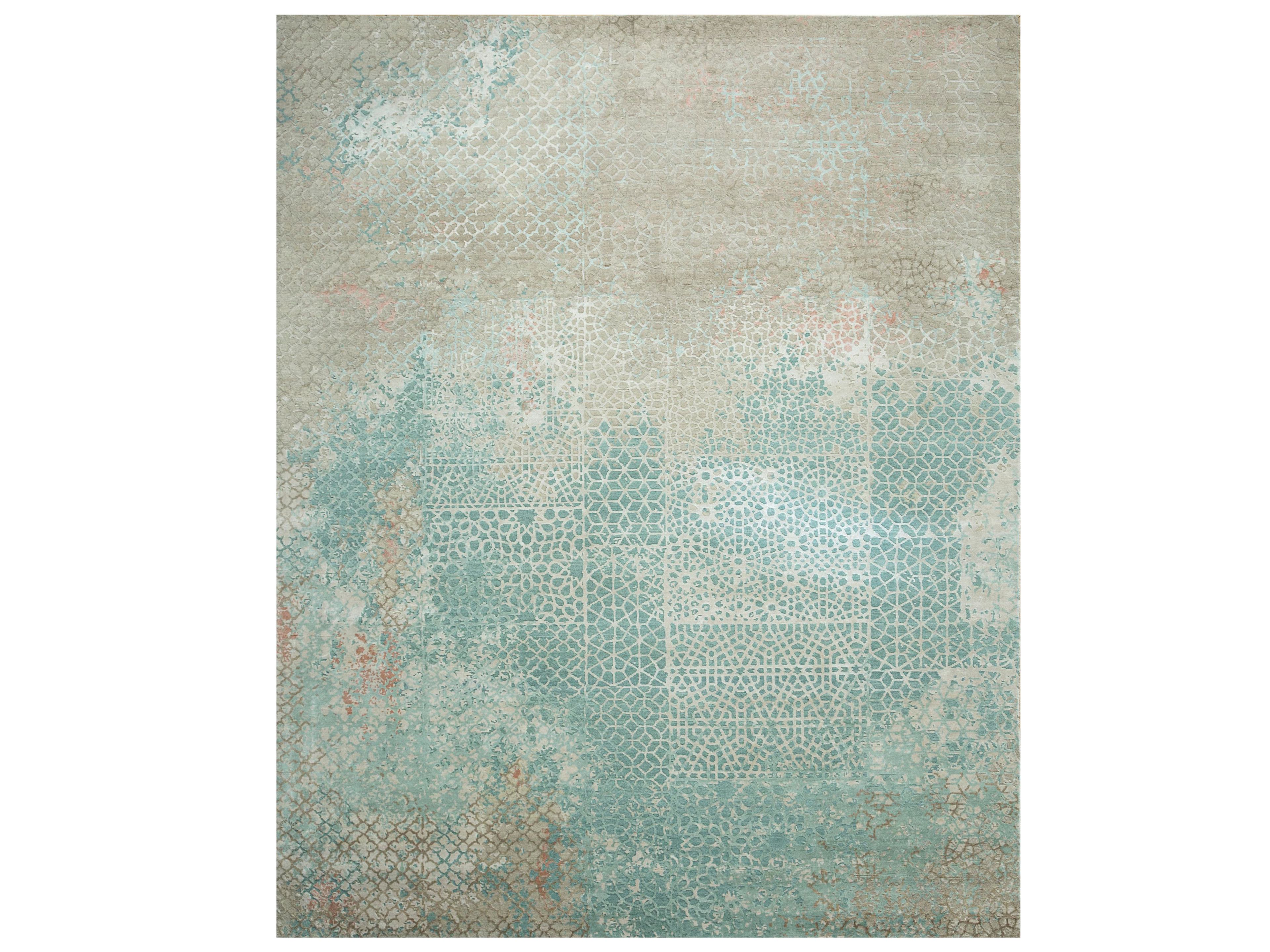 Handmade rectangular rug TATTVAM ESK-9012 Light Sea Mist/Dark Ivo ...