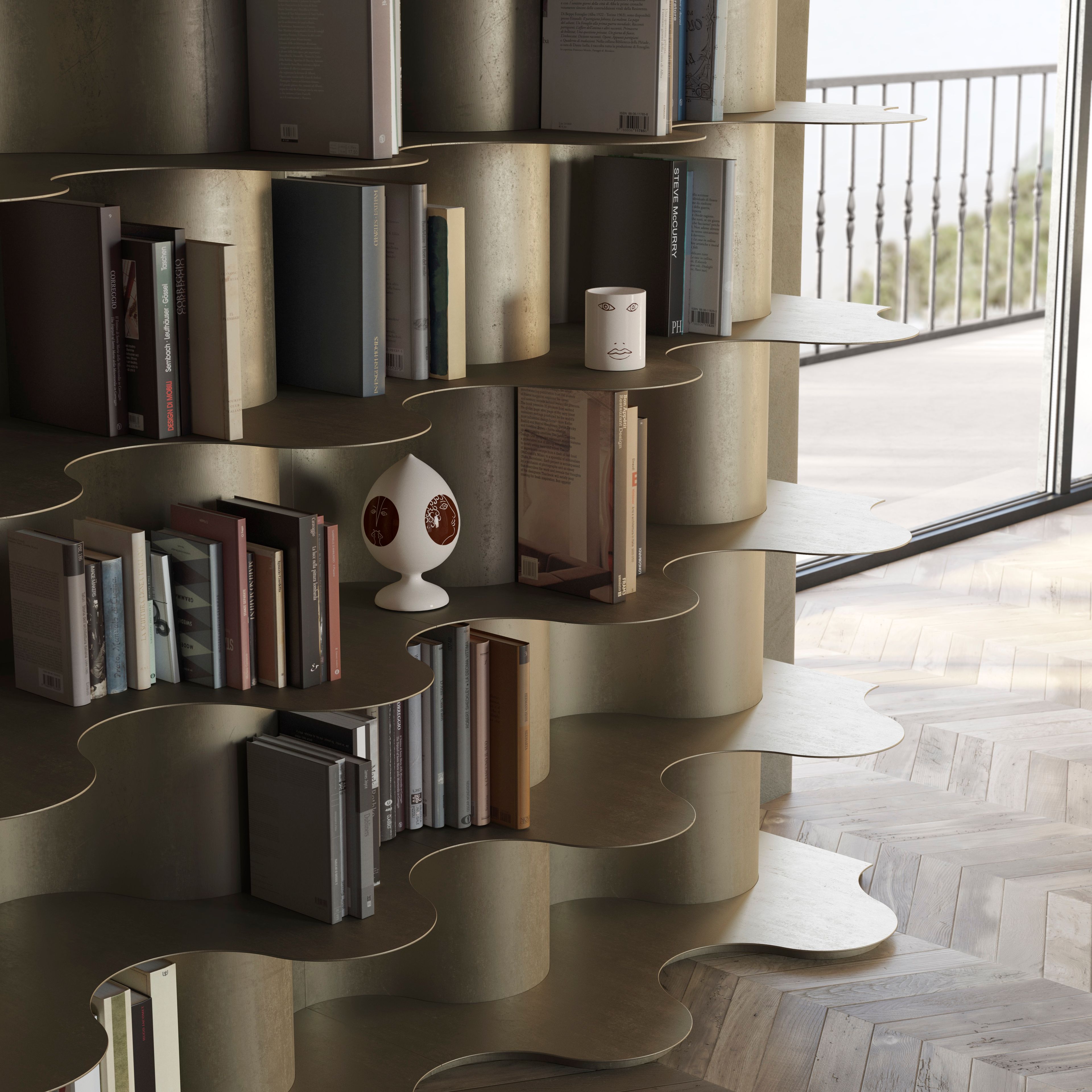 TIDE by Natuzzi Italia - Libreria modulare in acciaio - 2