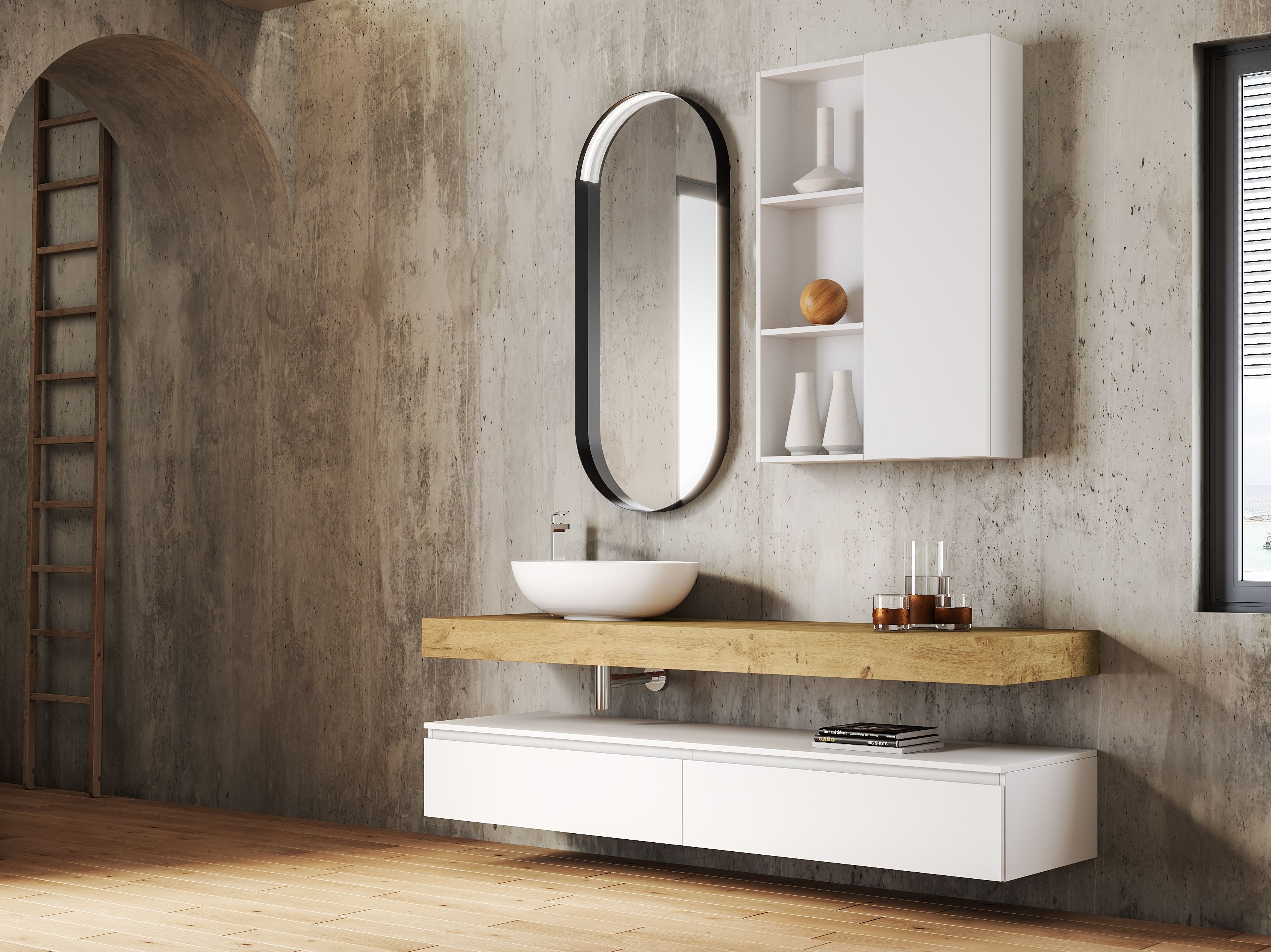 URBAN Wall-mounted vanity unit with mirror By Mobiltesino